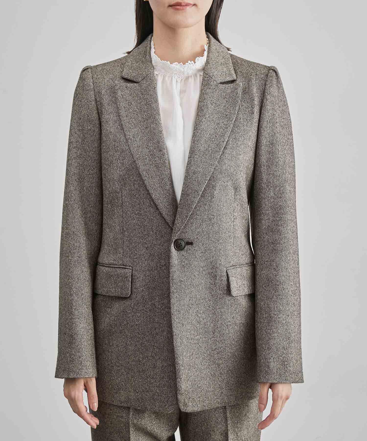 ROPE「【雑誌掲載】ヘリンボーンウエストシェイプジャケット/セットアップ対応」|テーラードジャケット|