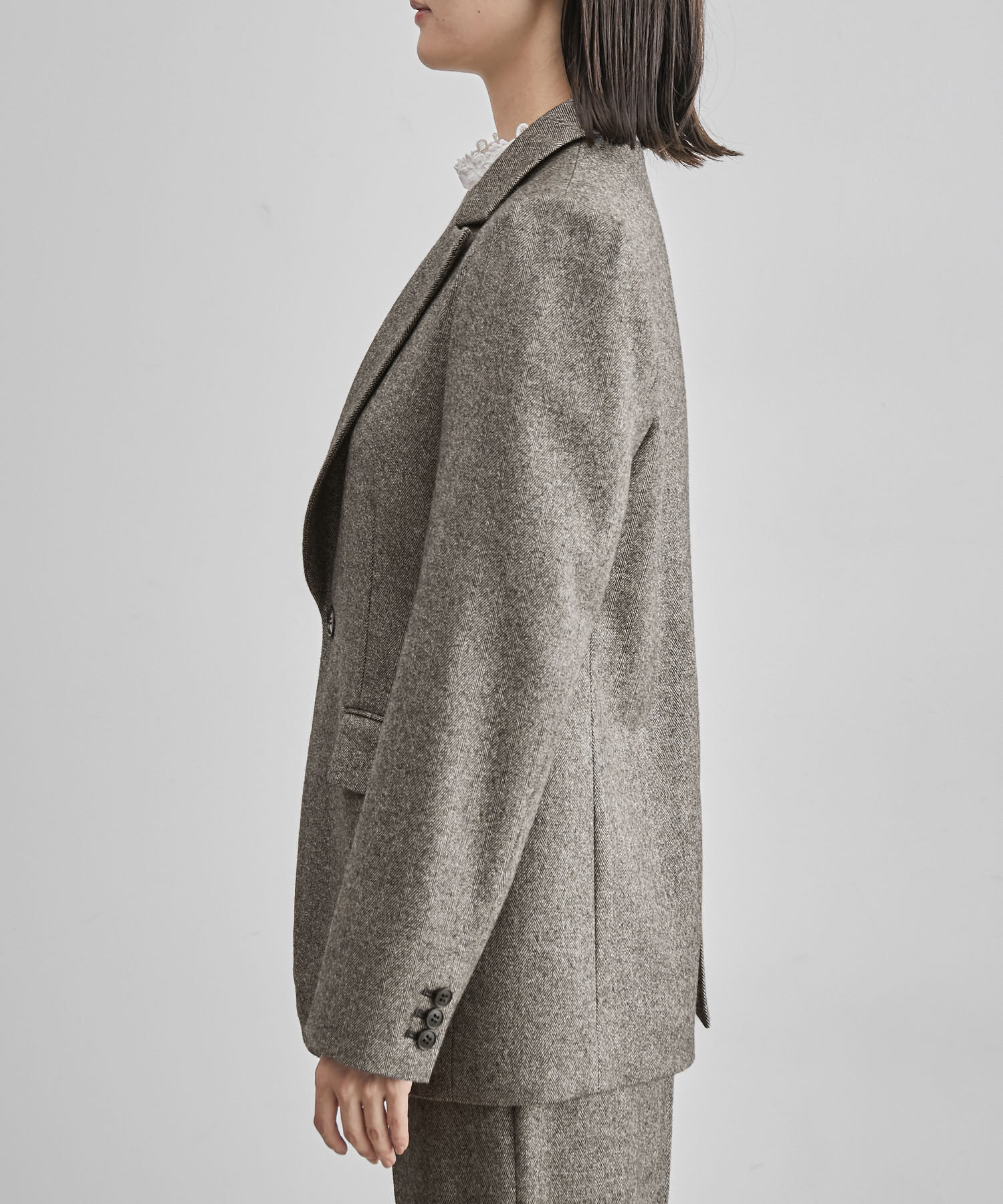 ROPE「【雑誌掲載】ヘリンボーンウエストシェイプジャケット/セットアップ対応」|テーラードジャケット|