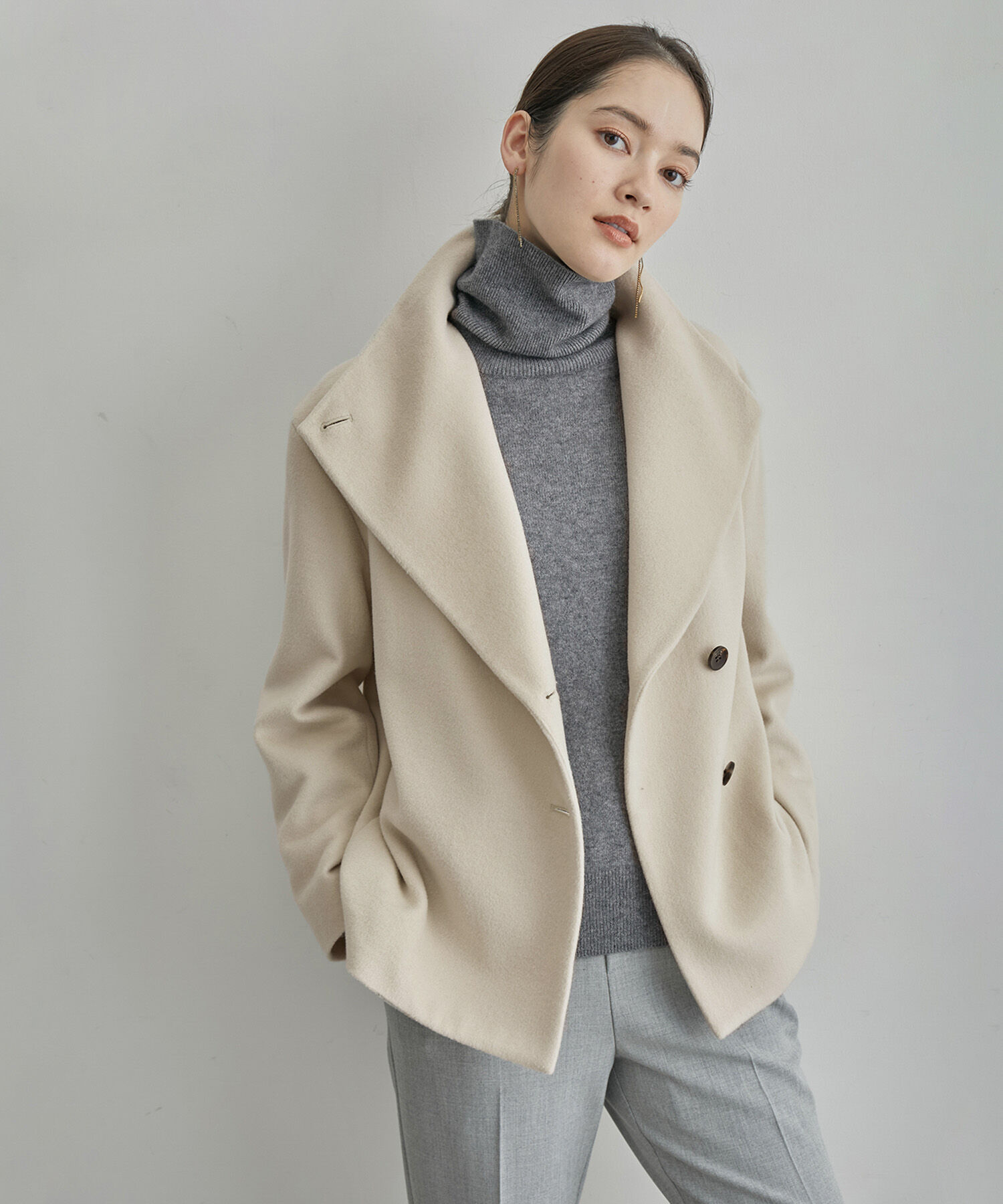 ROPE「【高評価】プレミアムカシミヤショートコート」|ステンカラーコート|