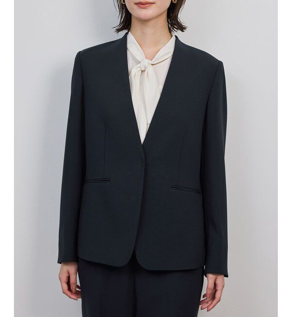 ROPE「トリアセダブルクロスＶネックジャケット/イージーケア」|ノーカラージャケット|