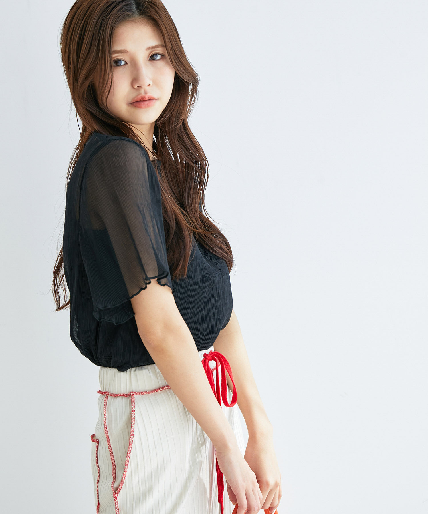 vis-a-vis「【WEB限定】インナーキャミ付きシアー楊柳プルオーバー」|シャツ・ブラウス|