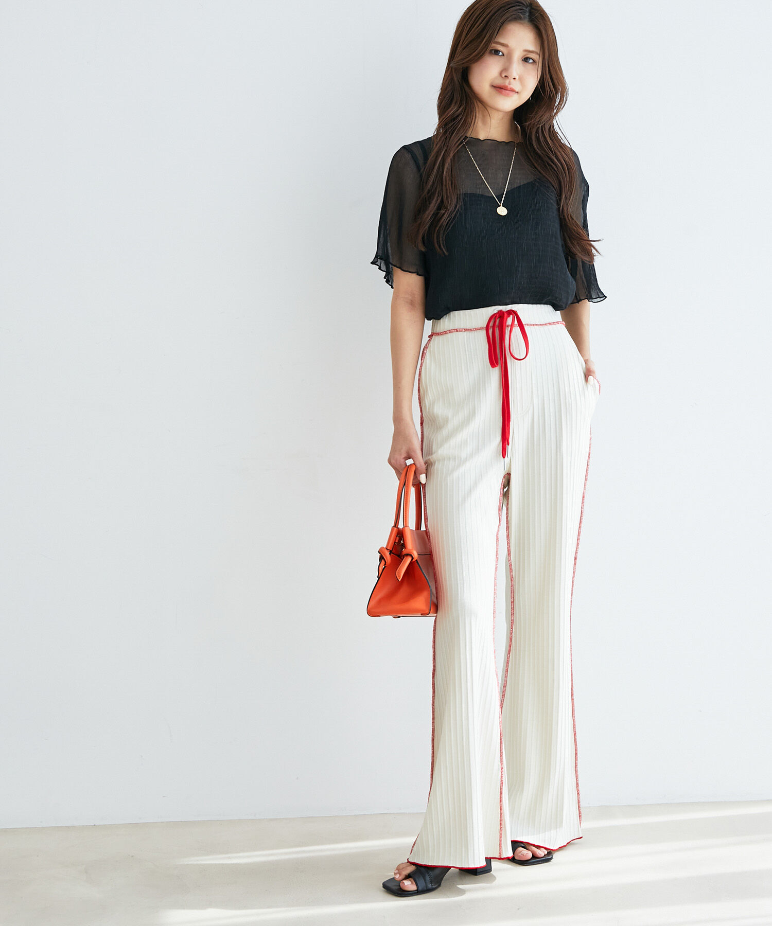 vis-a-vis「【WEB限定】インナーキャミ付きシアー楊柳プルオーバー」|シャツ・ブラウス|