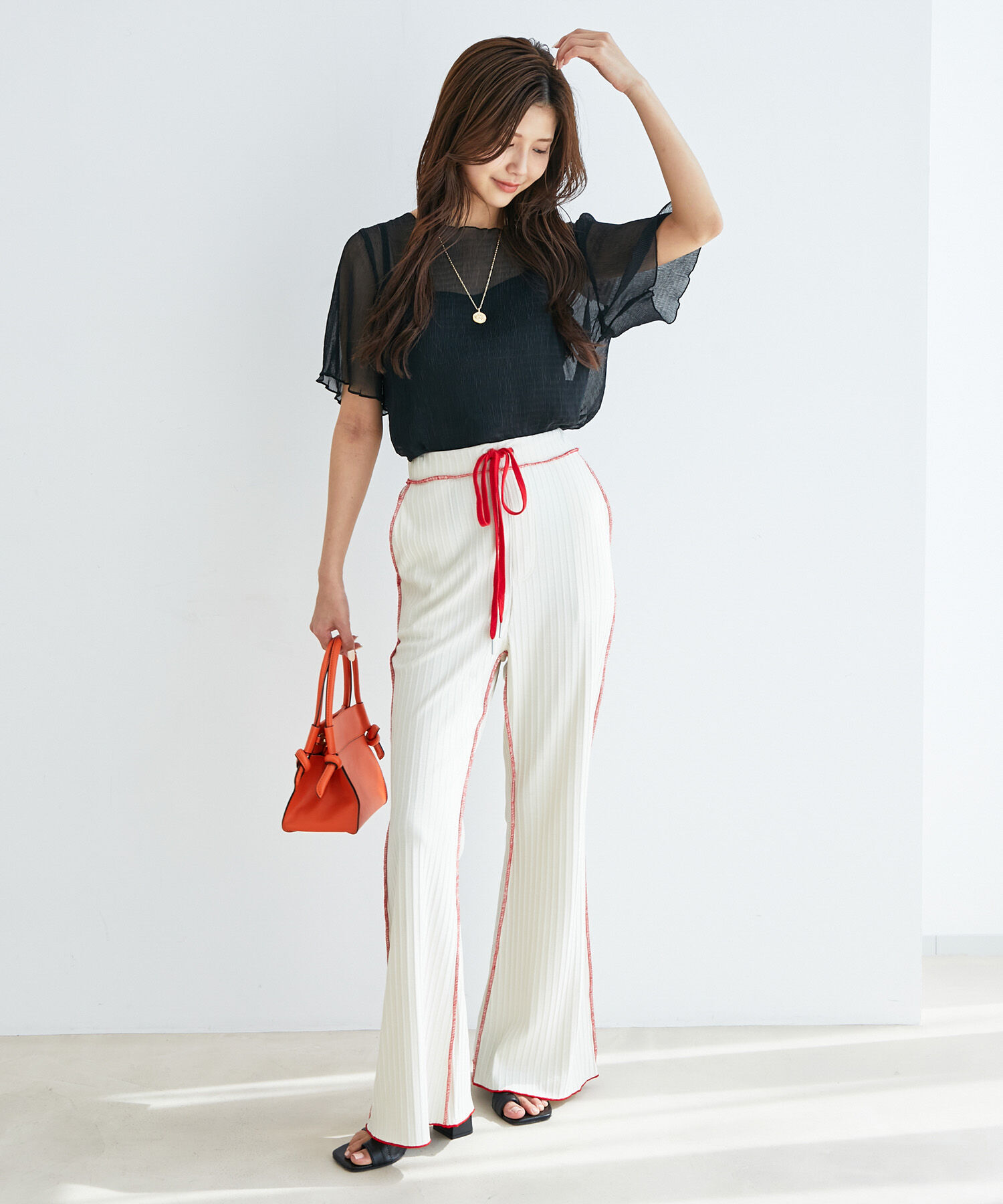 vis-a-vis「【WEB限定】インナーキャミ付きシアー楊柳プルオーバー」|シャツ・ブラウス|