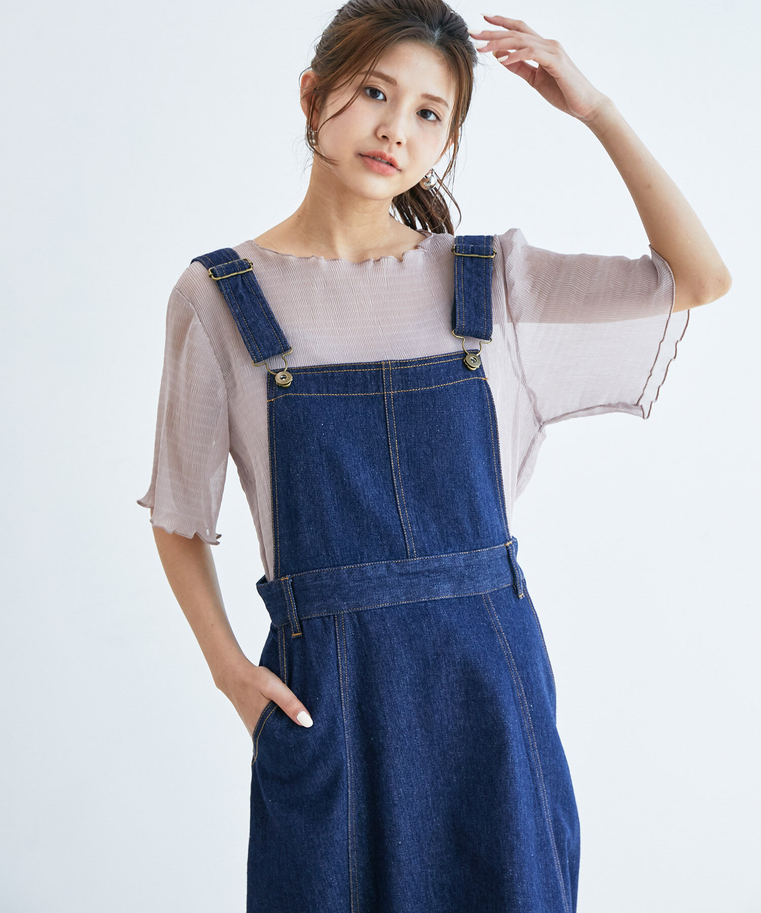 vis-a-vis「【WEB限定】インナーキャミ付きシアー楊柳プルオーバー」|シャツ・ブラウス|