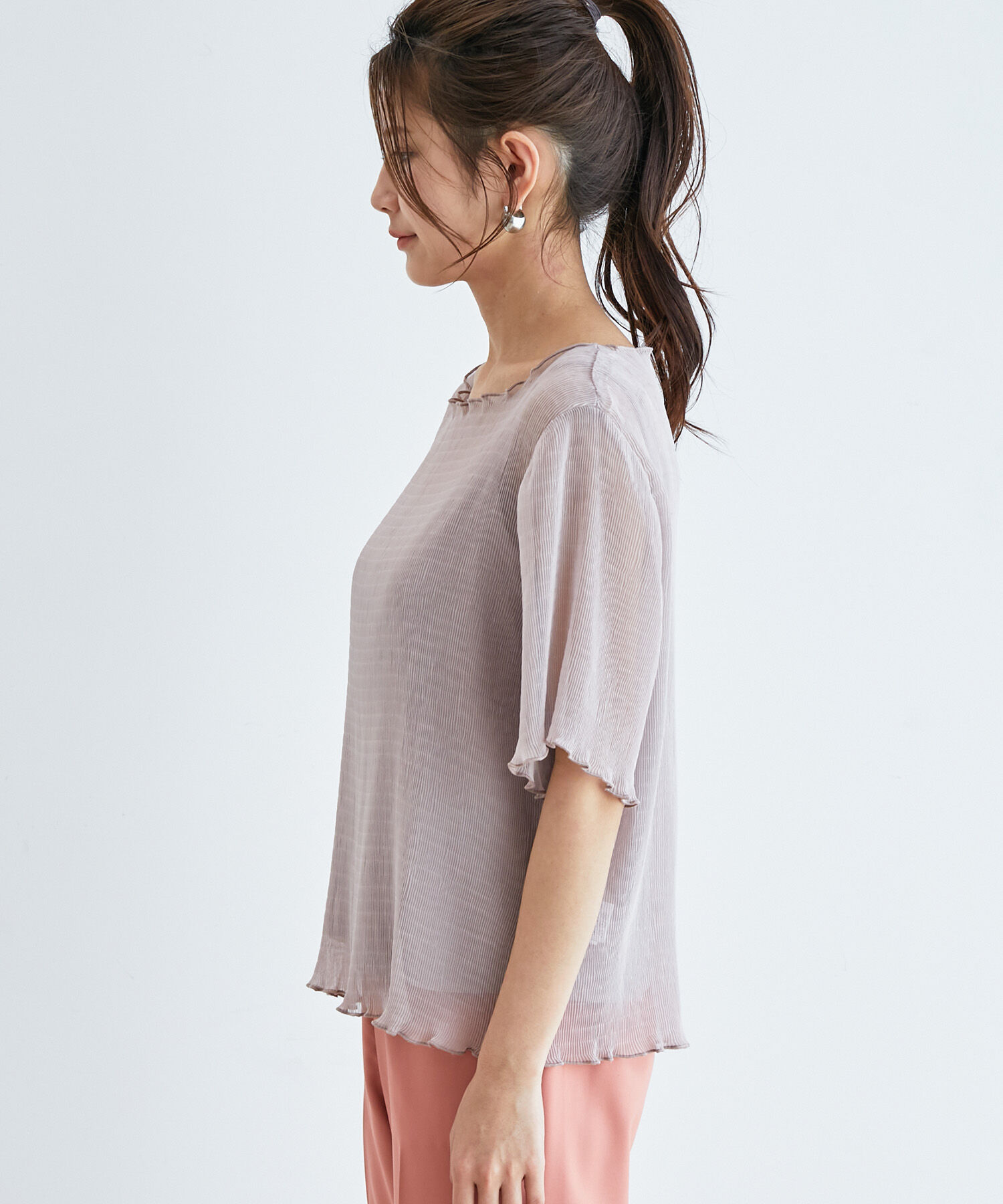 vis-a-vis「【WEB限定】インナーキャミ付きシアー楊柳プルオーバー」|シャツ・ブラウス|