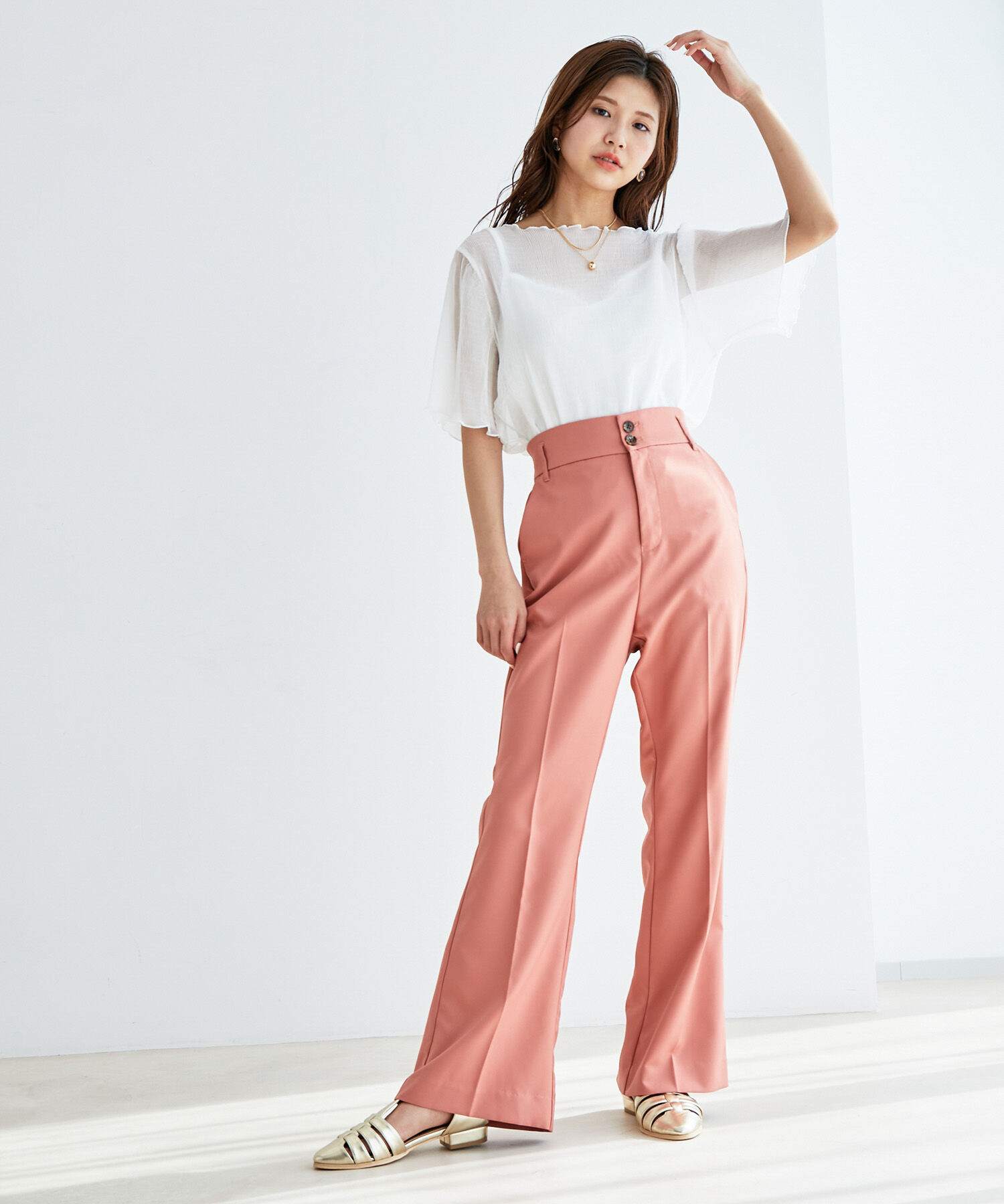 vis-a-vis「【WEB限定】インナーキャミ付きシアー楊柳プルオーバー」|シャツ・ブラウス|