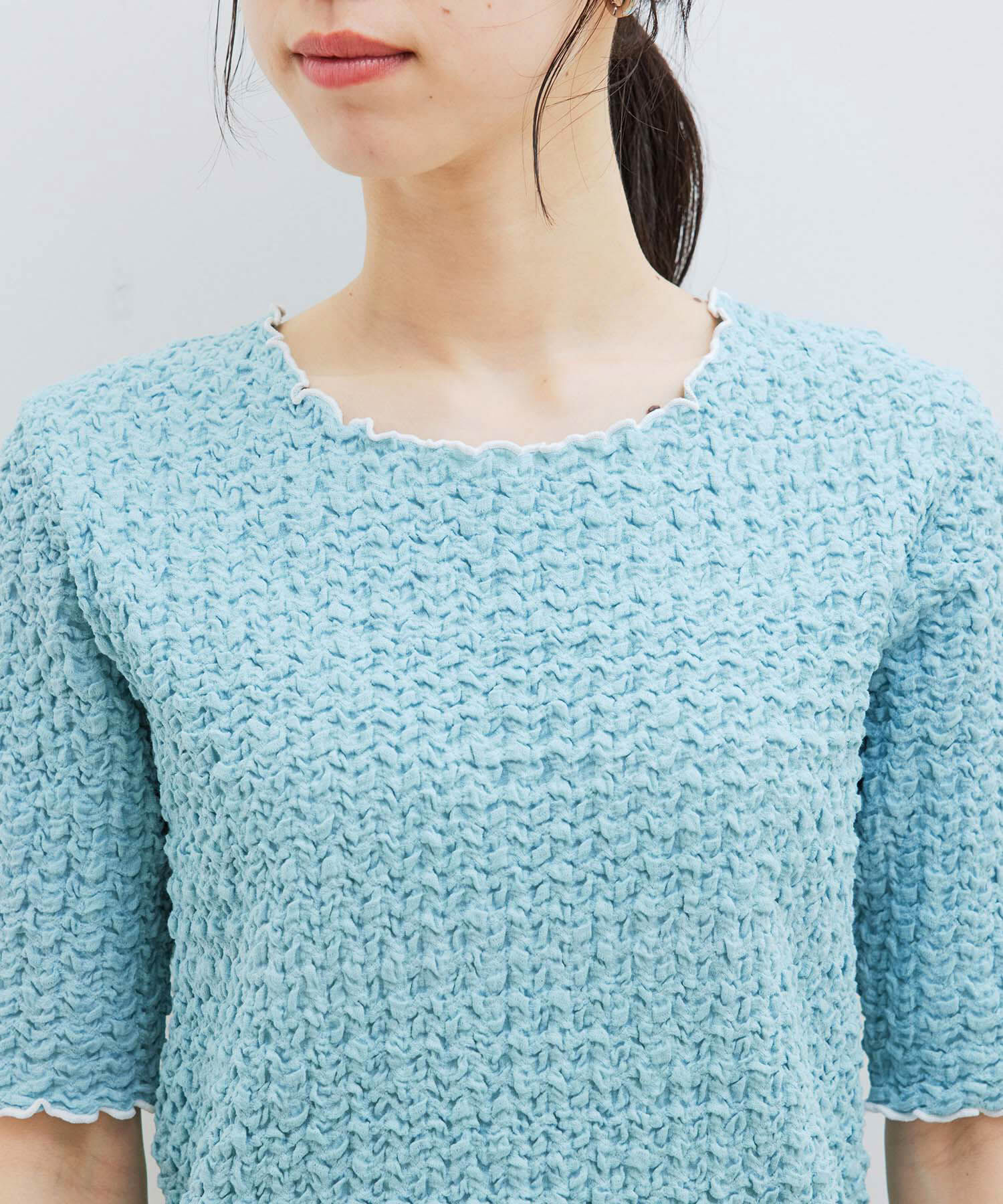 VIS「ふくれジャガード5分袖カットソー」|Tシャツ・カットソー|