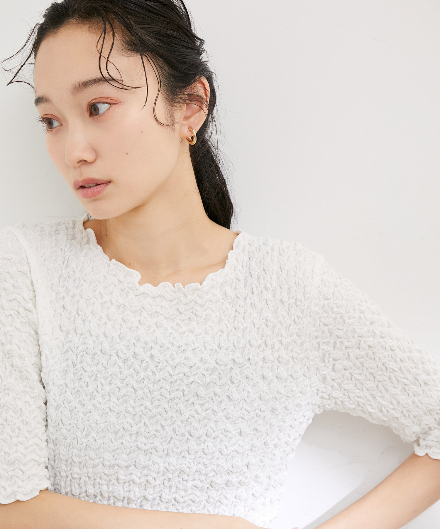 VIS「ふくれジャガード5分袖カットソー」|Tシャツ・カットソー|