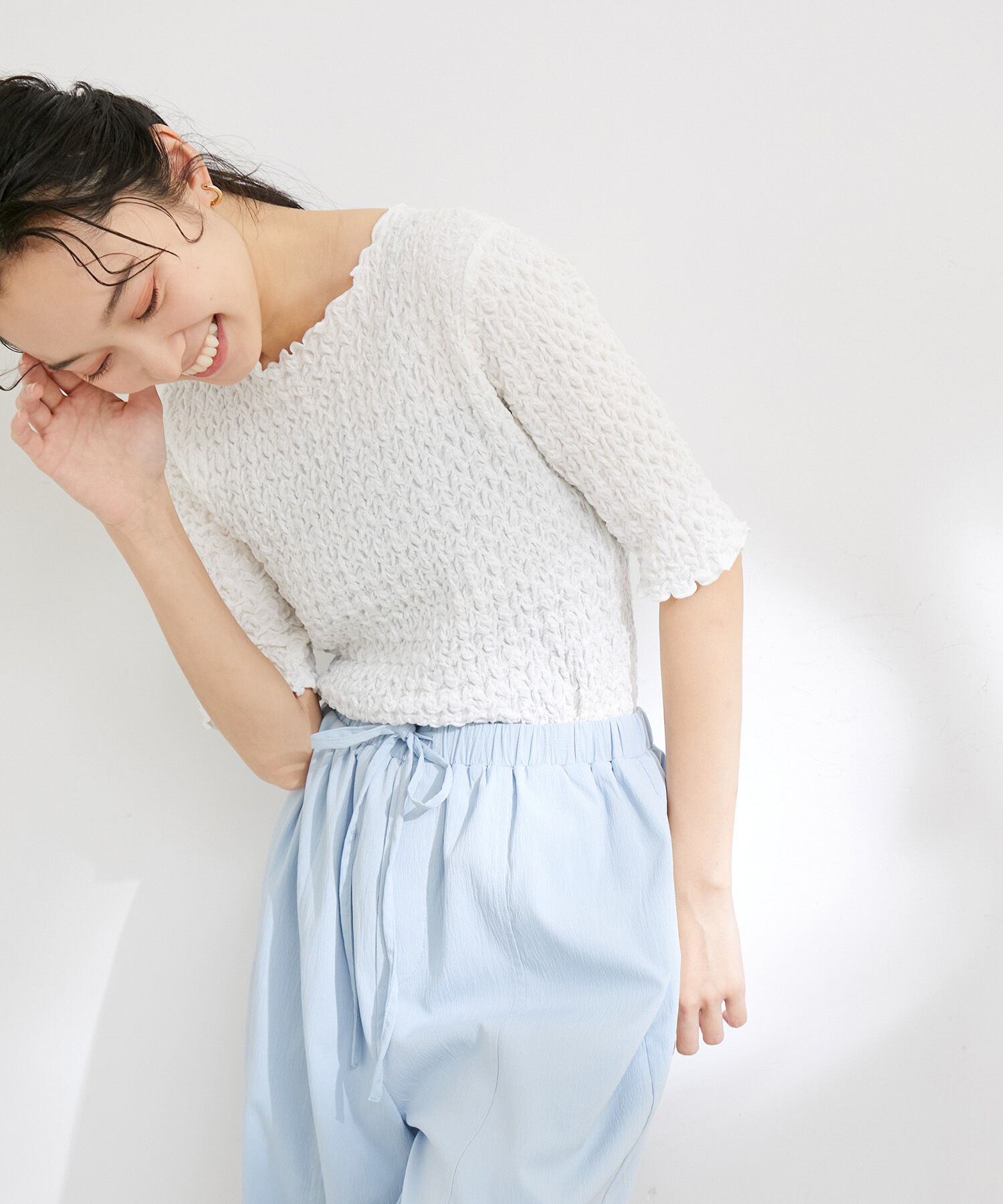 VIS「ふくれジャガード5分袖カットソー」|Tシャツ・カットソー|