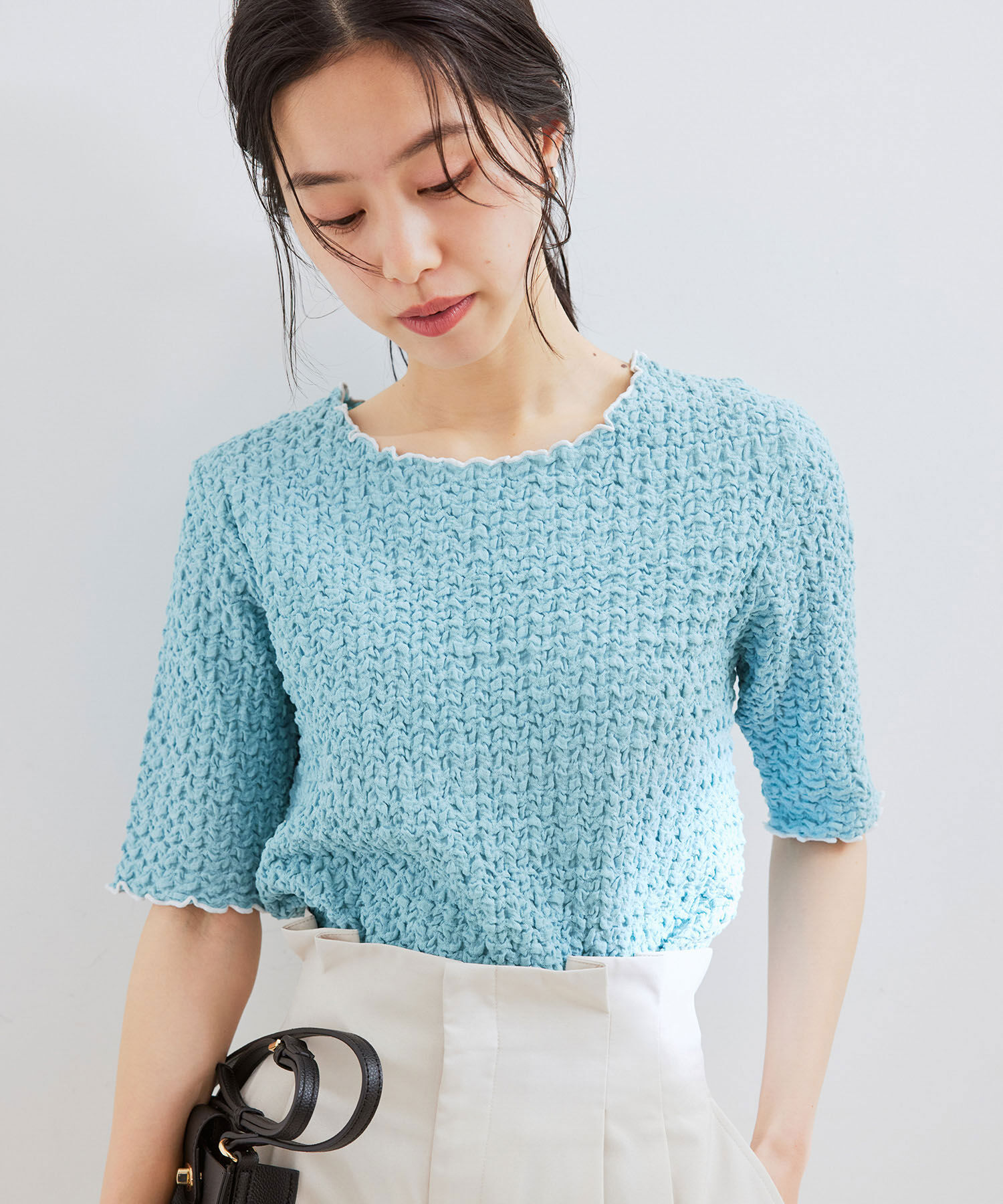 VIS「ふくれジャガード5分袖カットソー」|Tシャツ・カットソー|