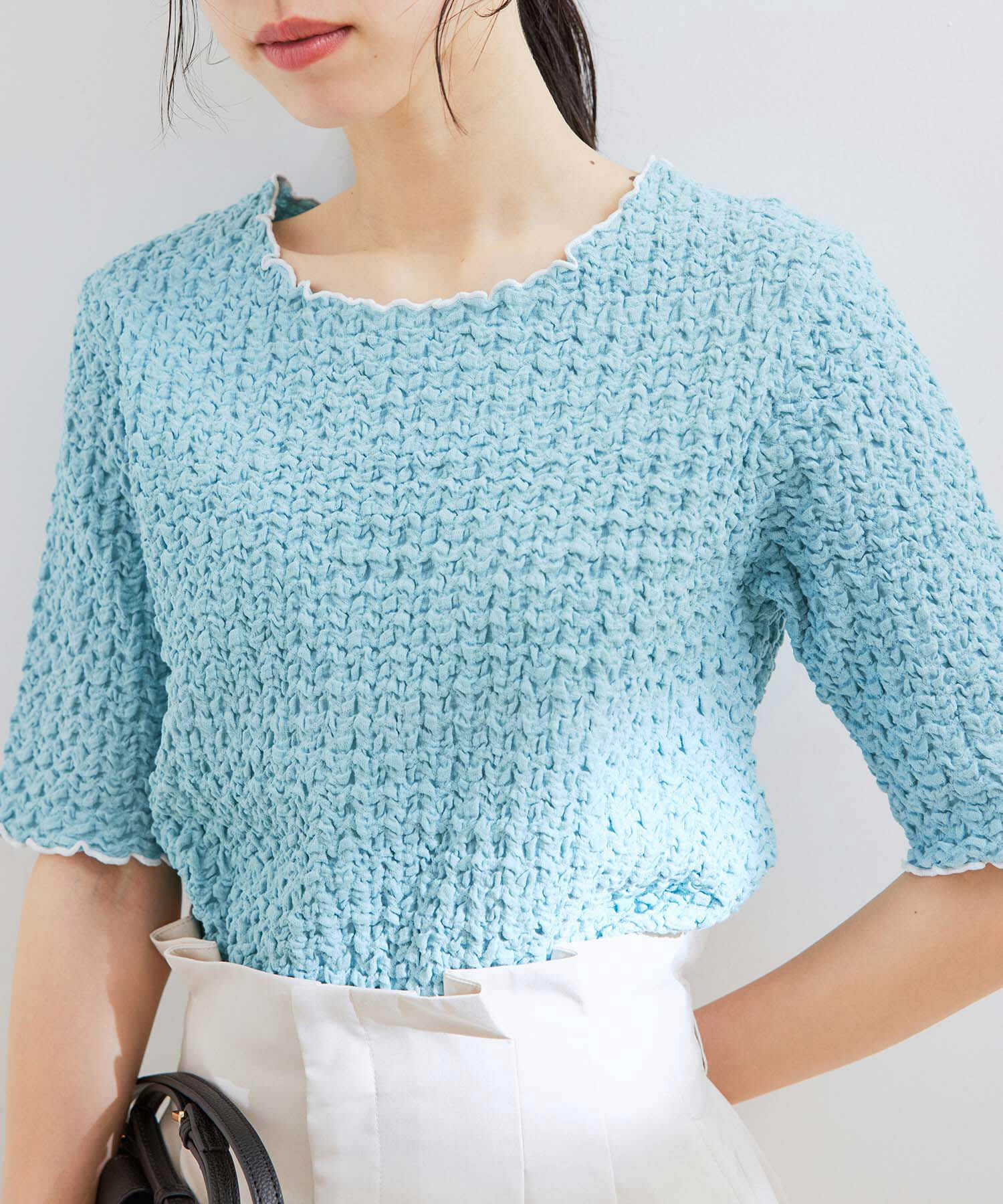 VIS「ふくれジャガード5分袖カットソー」|Tシャツ・カットソー|