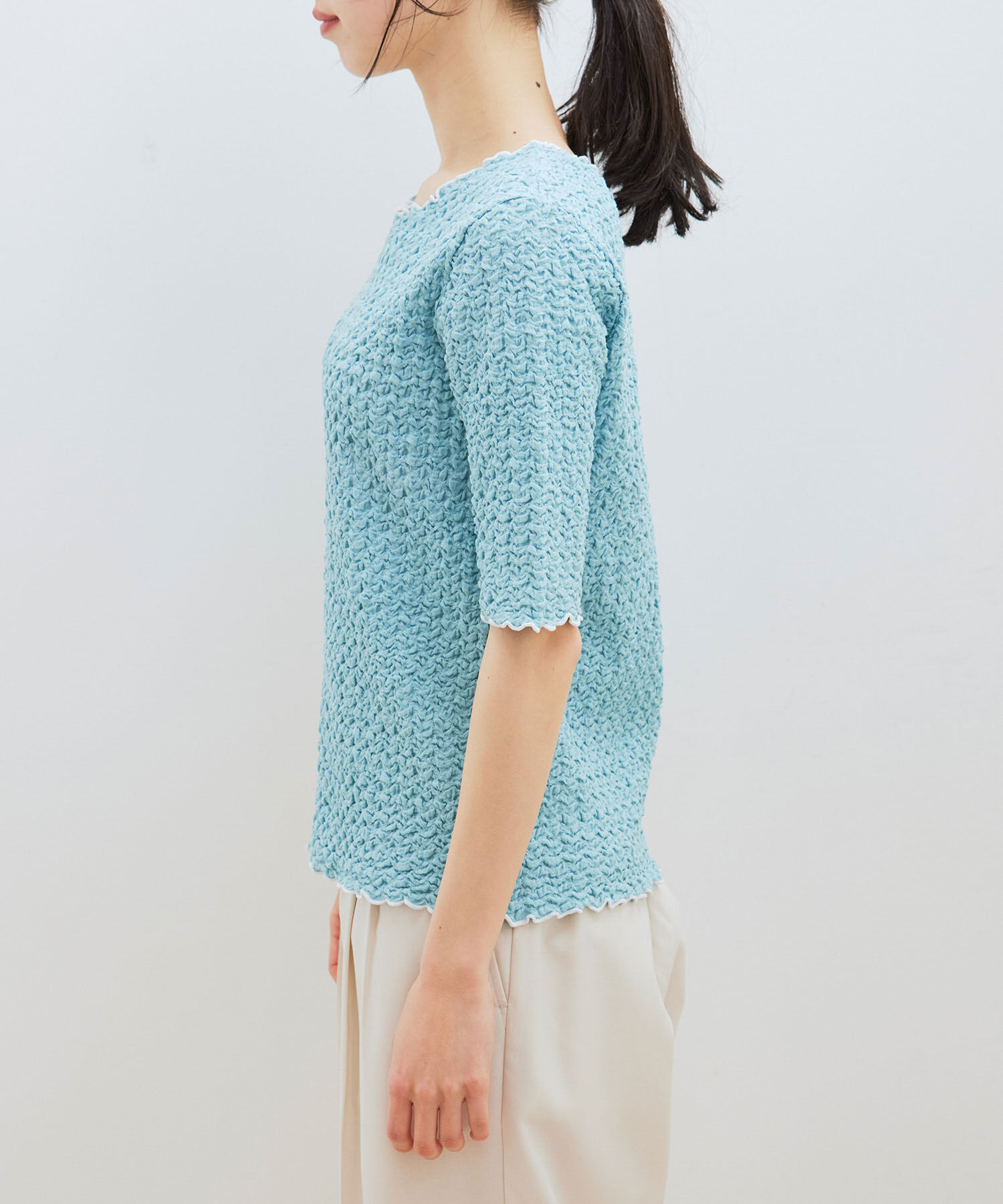 VIS「ふくれジャガード5分袖カットソー」|Tシャツ・カットソー|