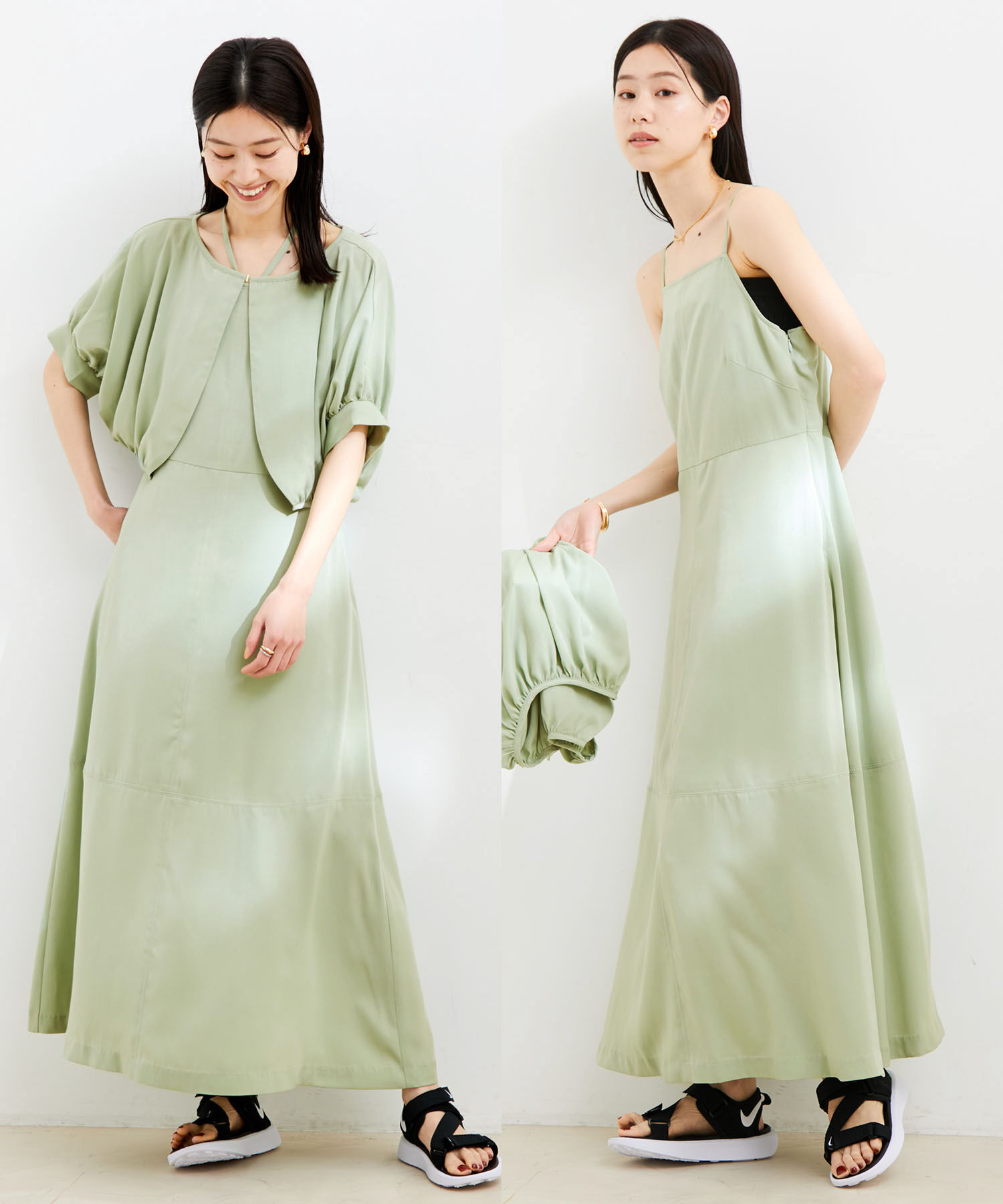 VIS「【洗える・防シワ】ボレロ＆ホルターネック付きキャミワンピース」|ワンピース|カーキ系(38)