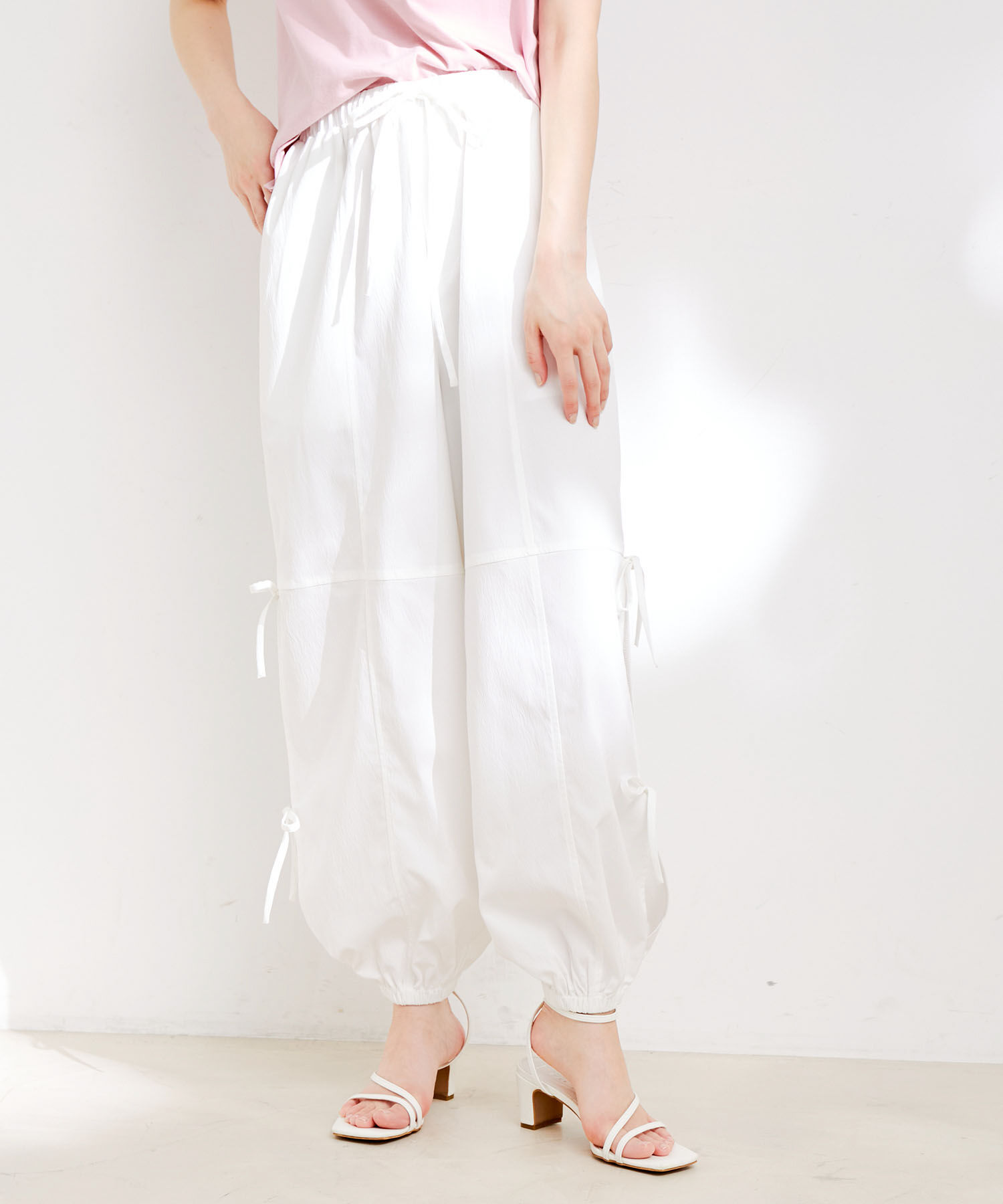 VIS「【洗える】サイドスリットリボンパンツ」|カーゴ|