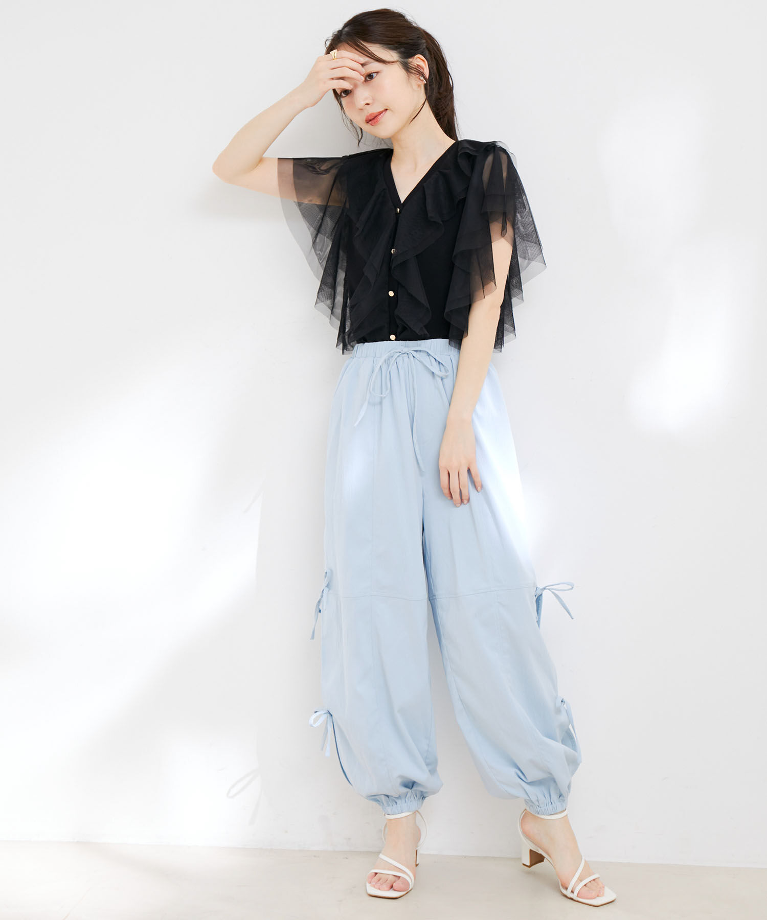 VIS「【洗える】サイドスリットリボンパンツ」|カーゴ|