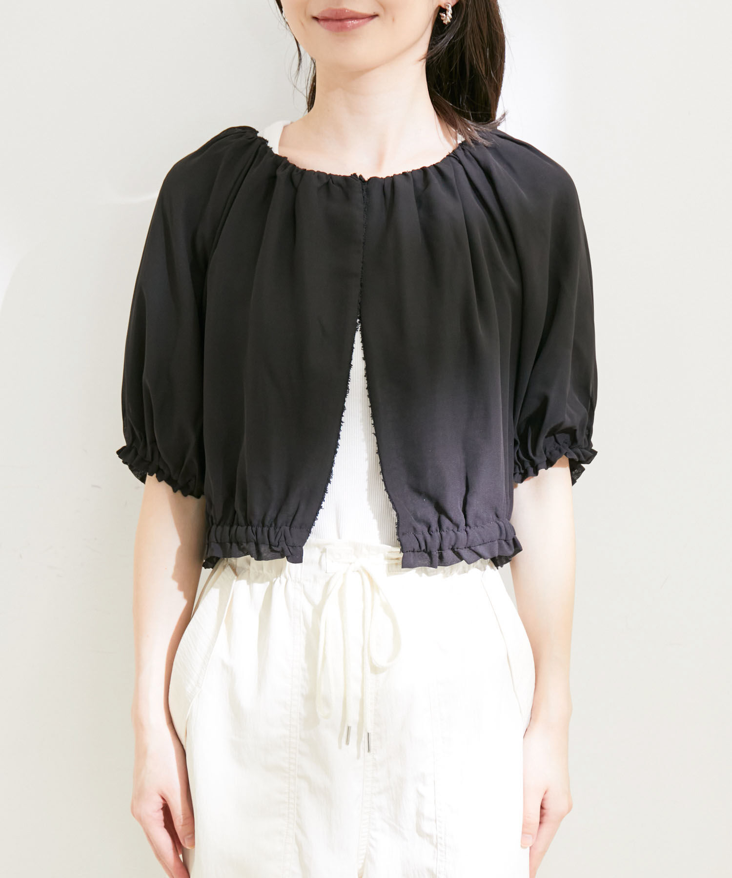 VIS「【洗える】リバーシブルシフォンジャガードブラウスカーディガン」|カーディガン|