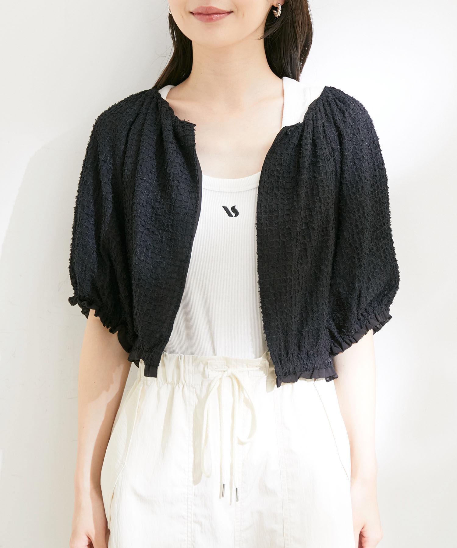VIS「【洗える】リバーシブルシフォンジャガードブラウスカーディガン」|カーディガン|
