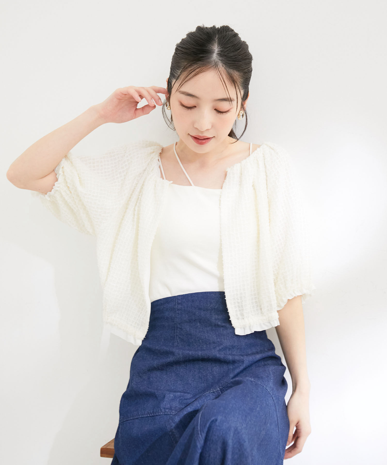 VIS「【洗える】リバーシブルシフォンジャガードブラウスカーディガン」|カーディガン|オフホワイト(15)