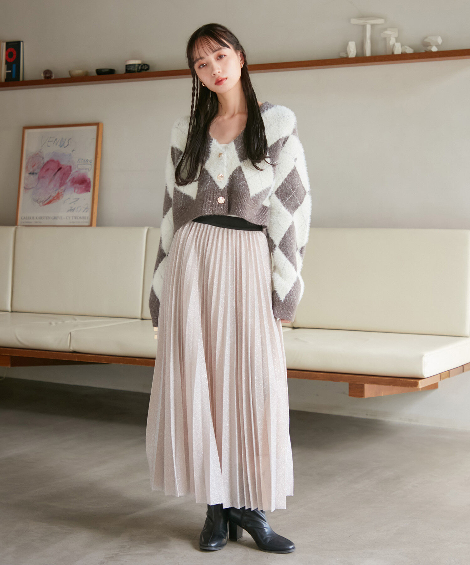 VIS「ラメニットプリーツスカート」|スカート|