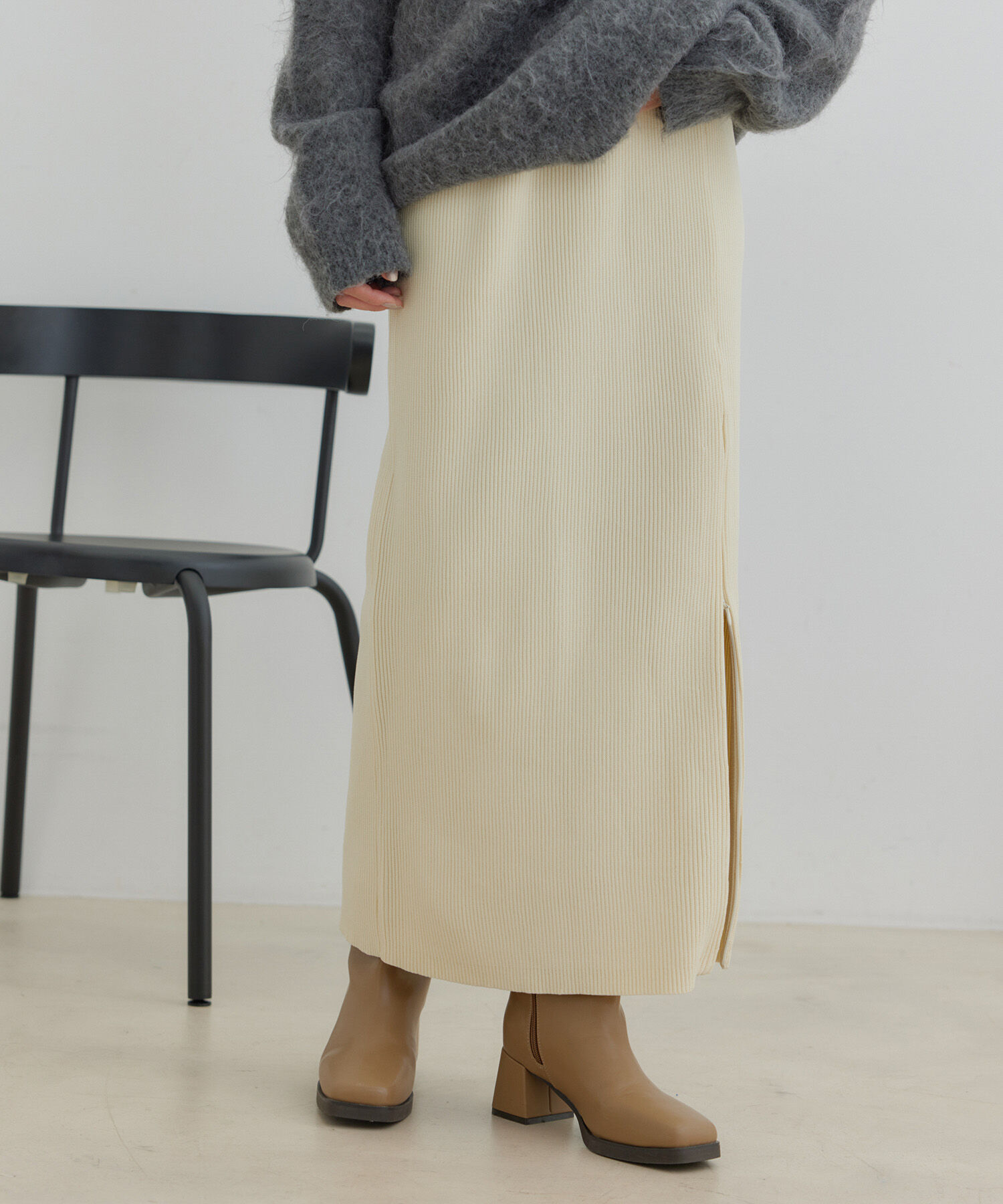 VIS「【洗える】ジップスリットリブニットタイトスカート」|スカート|