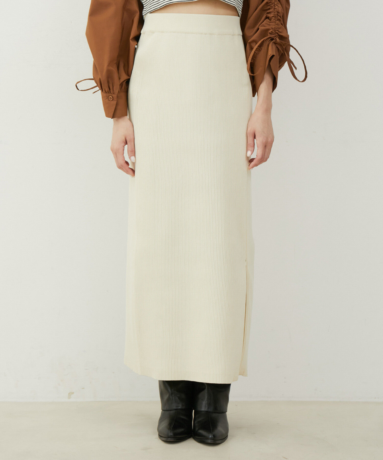 VIS「【洗える】ジップスリットリブニットタイトスカート」|スカート|