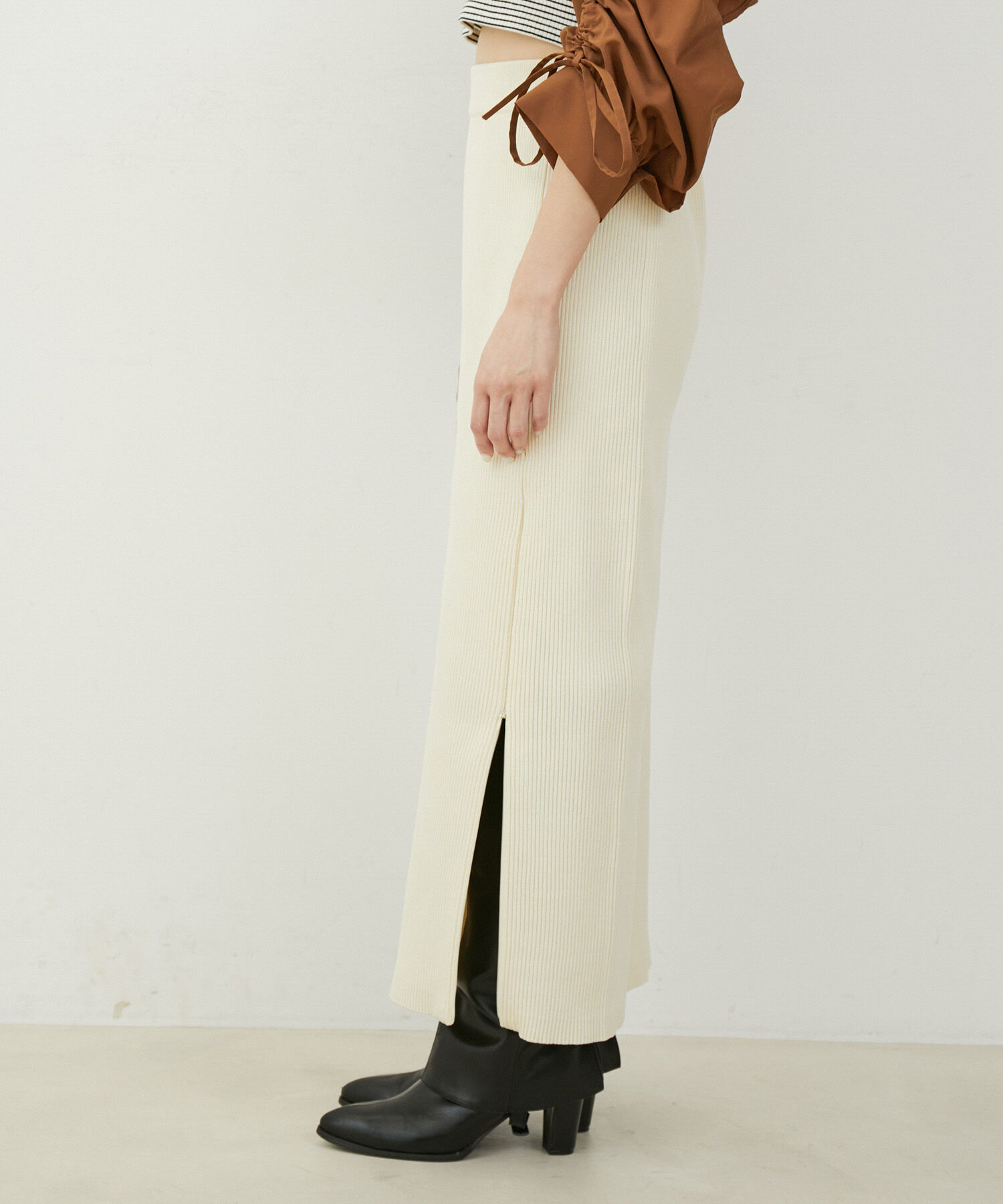 VIS「【洗える】ジップスリットリブニットタイトスカート」|スカート|