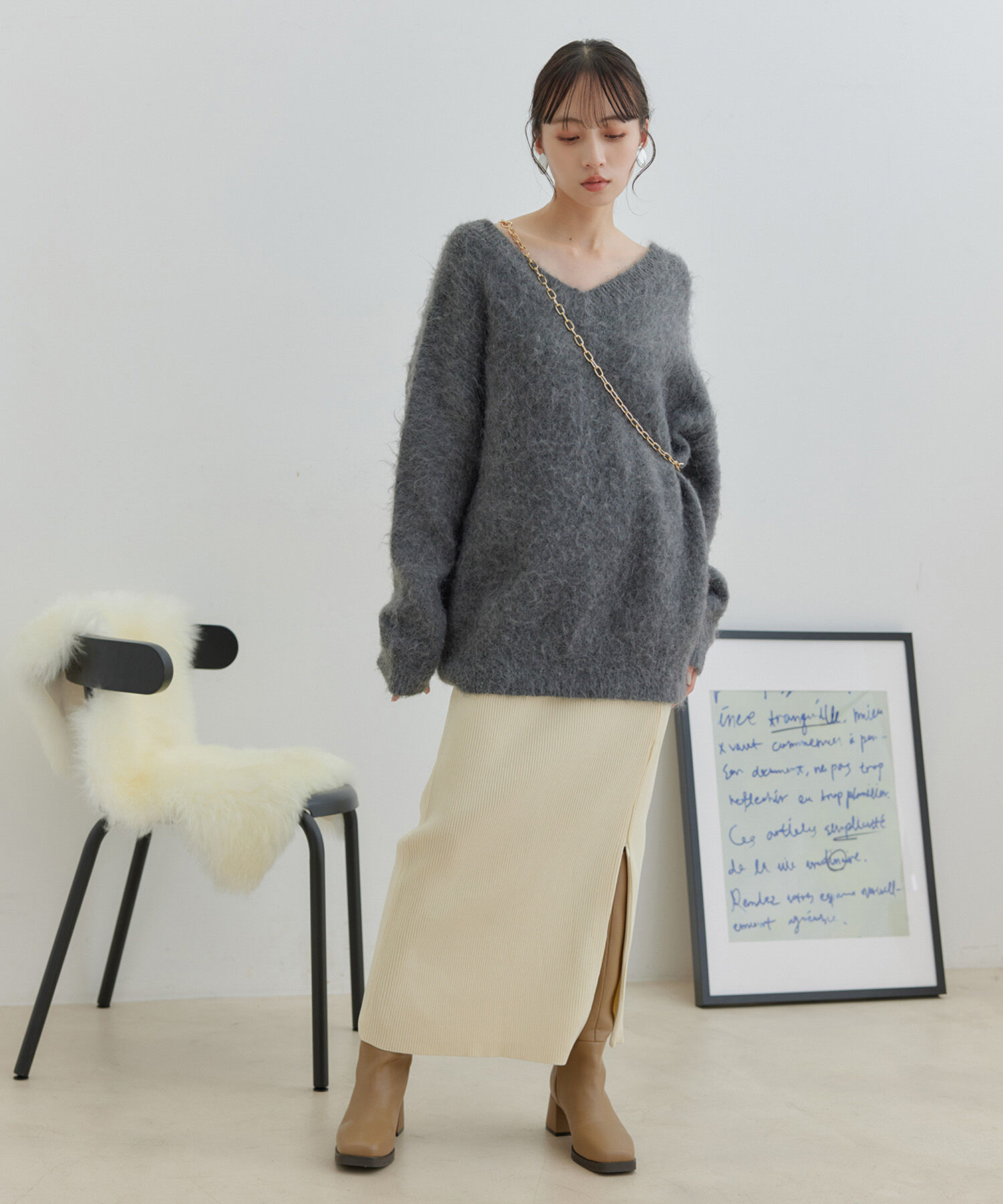 VIS「【洗える】ジップスリットリブニットタイトスカート」|スカート|