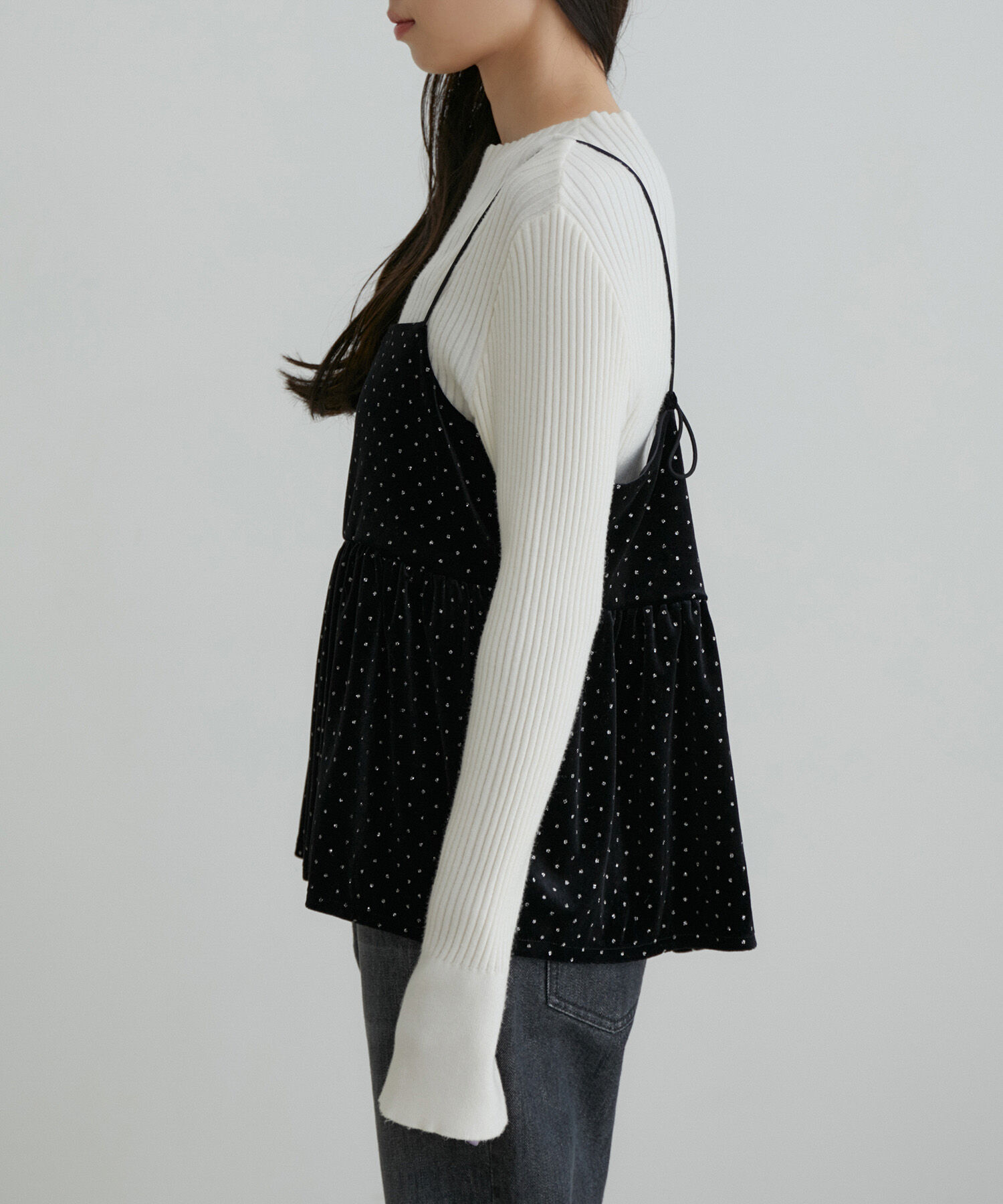 VIS「【選べる着丈】ラメドットベロアキャミトップス【洗える】」|キャミソール|