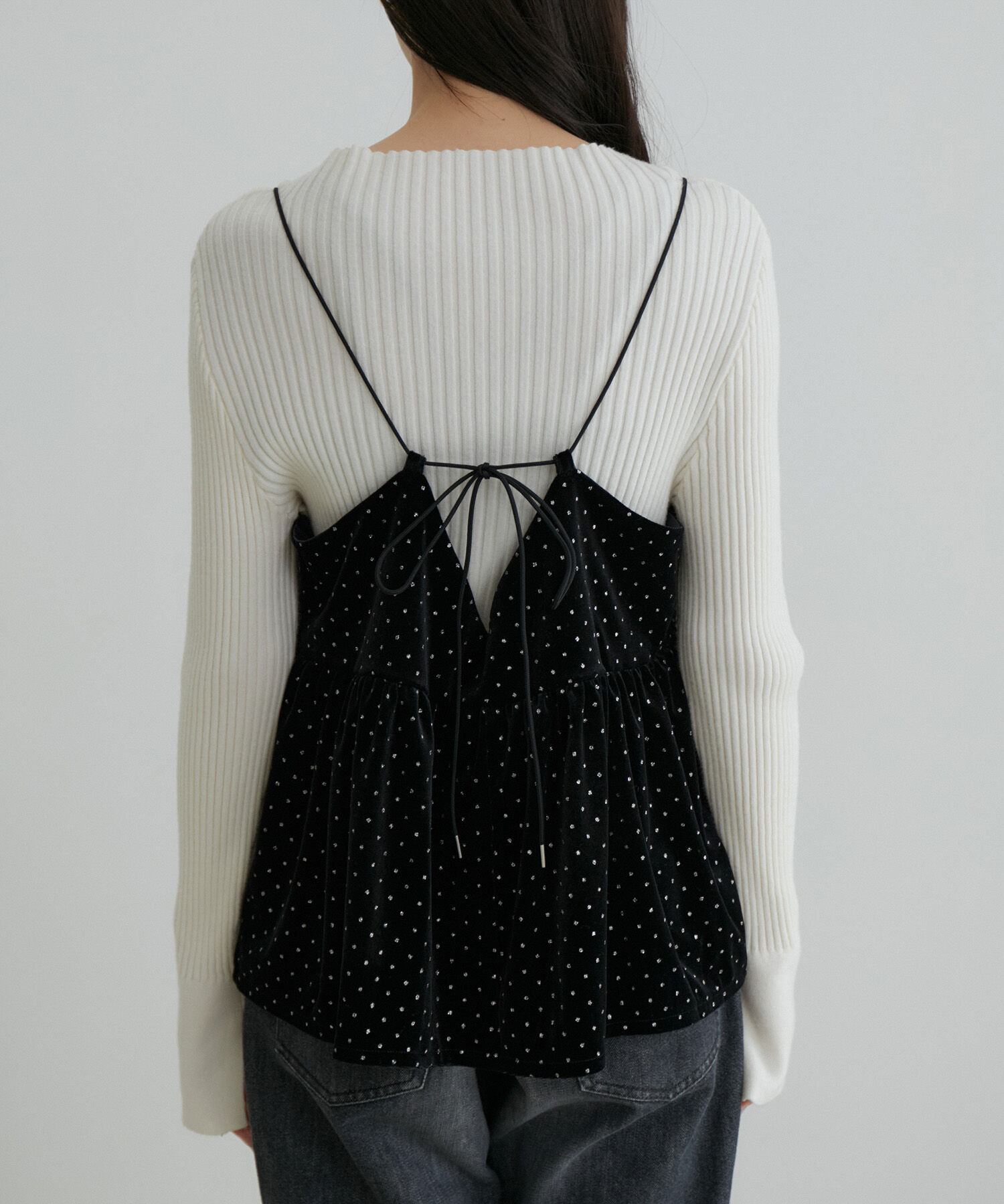 VIS「【選べる着丈】ラメドットベロアキャミトップス【洗える】」|キャミソール|