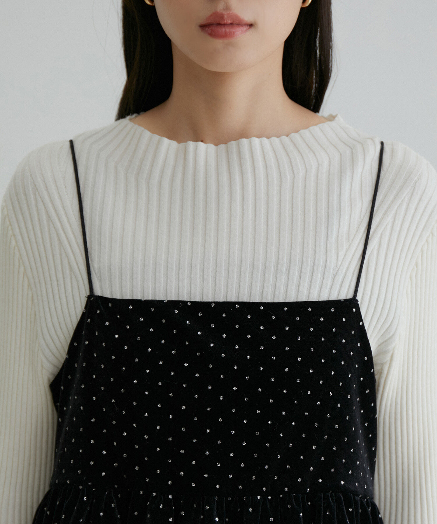 VIS「【選べる着丈】ラメドットベロアキャミトップス【洗える】」|キャミソール|