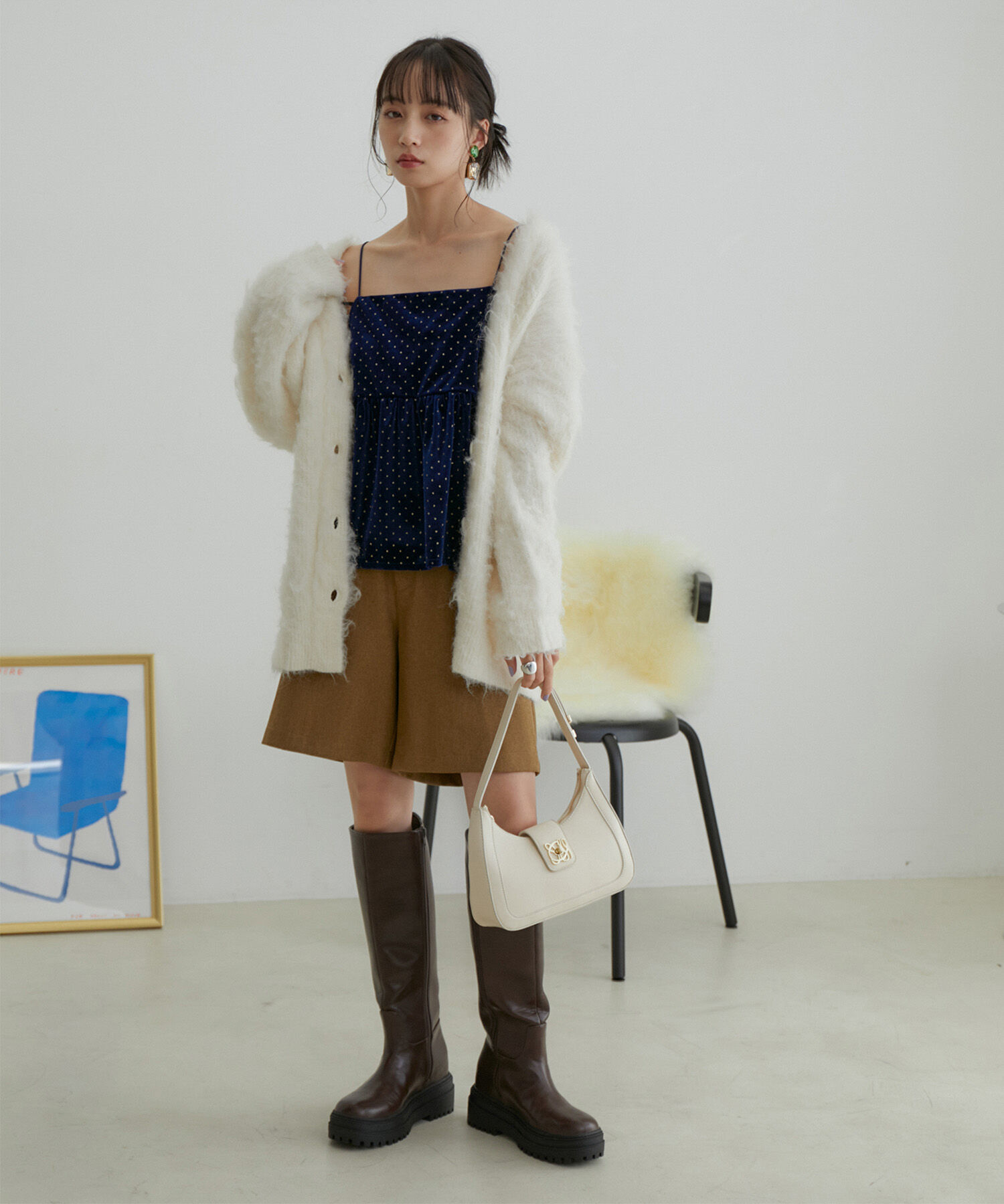 VIS「【選べる着丈】ラメドットベロアキャミトップス【洗える】」|キャミソール|