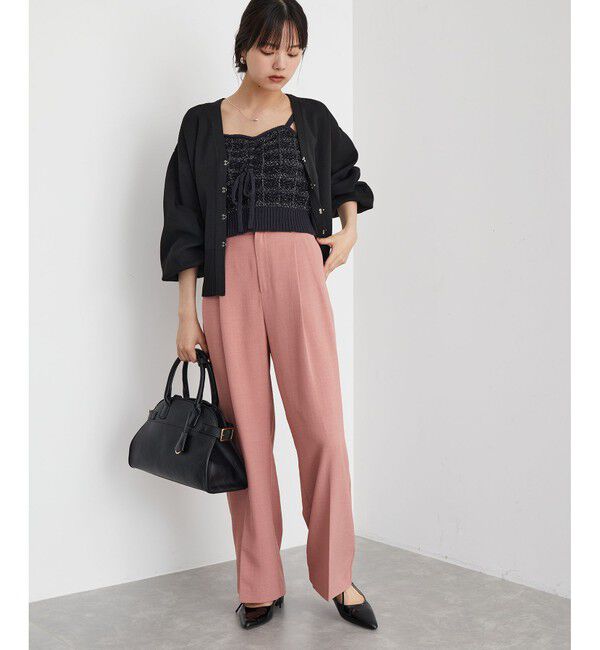 VIS「【美easy】リネンライクワンタックワイドスラックスパンツ【接触冷感/洗える】」|スラックス|