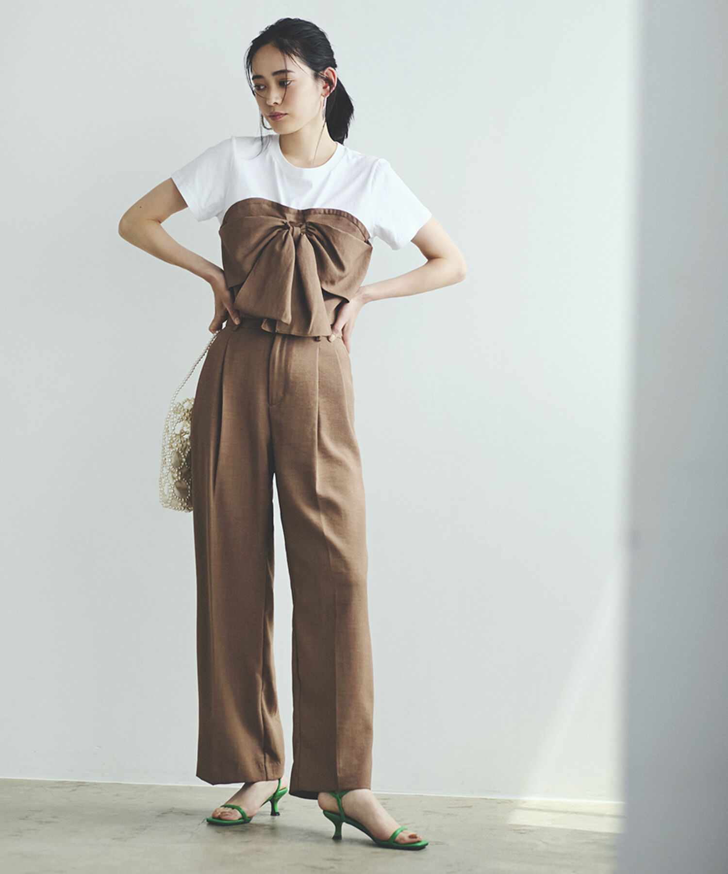 VIS「【美easy】リネンライクワンタックワイドスラックスパンツ【接触冷感/洗える】」|スラックス|