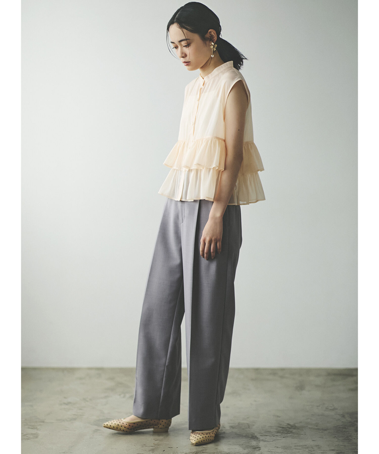 VIS「【美easy】リネンライクワンタックワイドスラックスパンツ【接触冷感/洗える】」|スラックス|