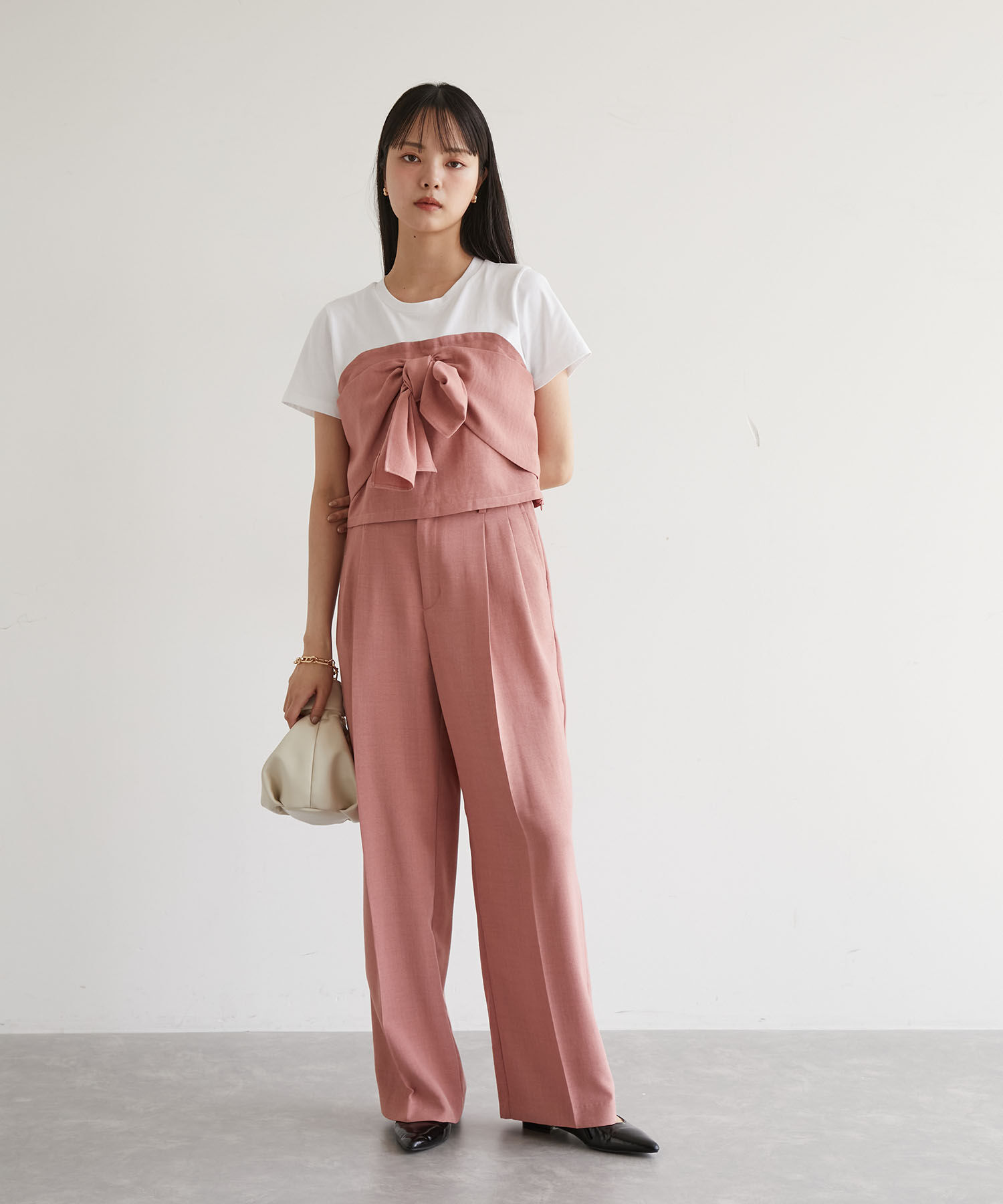 VIS「【美easy】リネンライクワンタックワイドスラックスパンツ【接触冷感/洗える】」|スラックス|