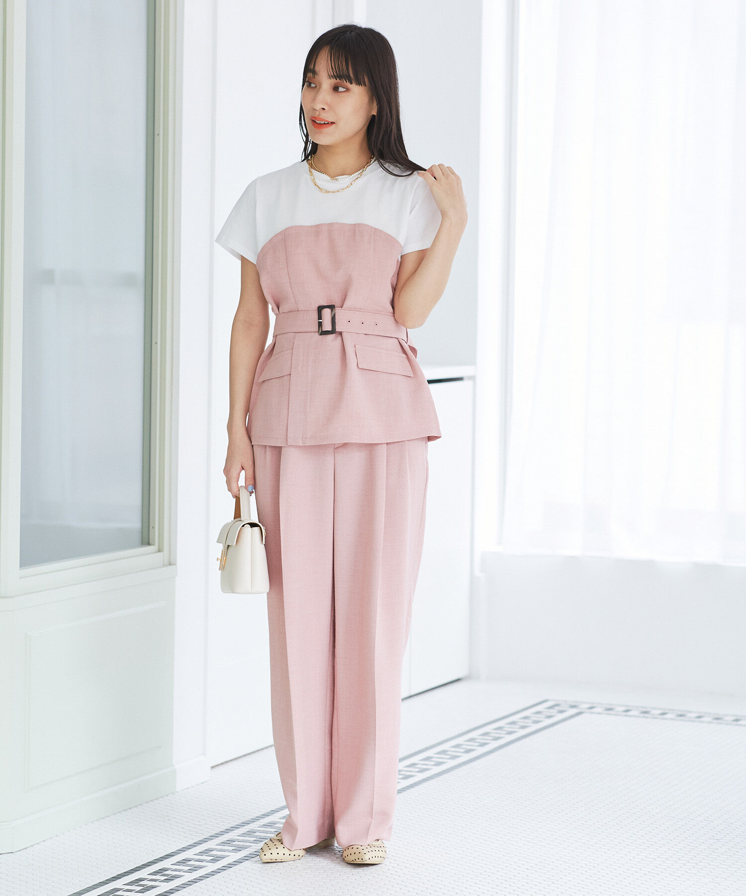 VIS「【美easy】リネンライクワンタックワイドスラックスパンツ【接触冷感/洗える】」|スラックス|