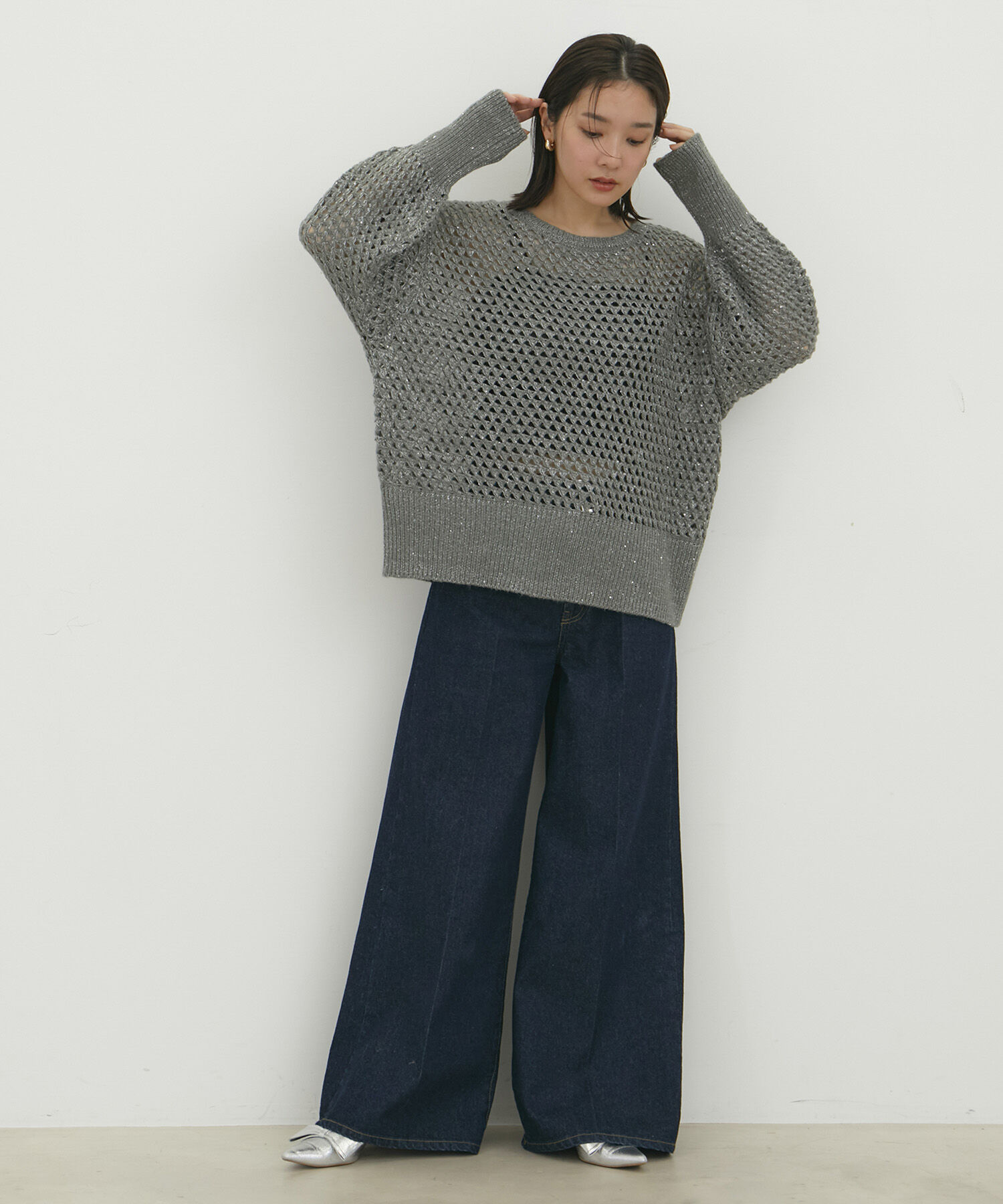 VIS「モヘアライクメッシュスパンコールニットプルオーバー」|ニット・セーター|