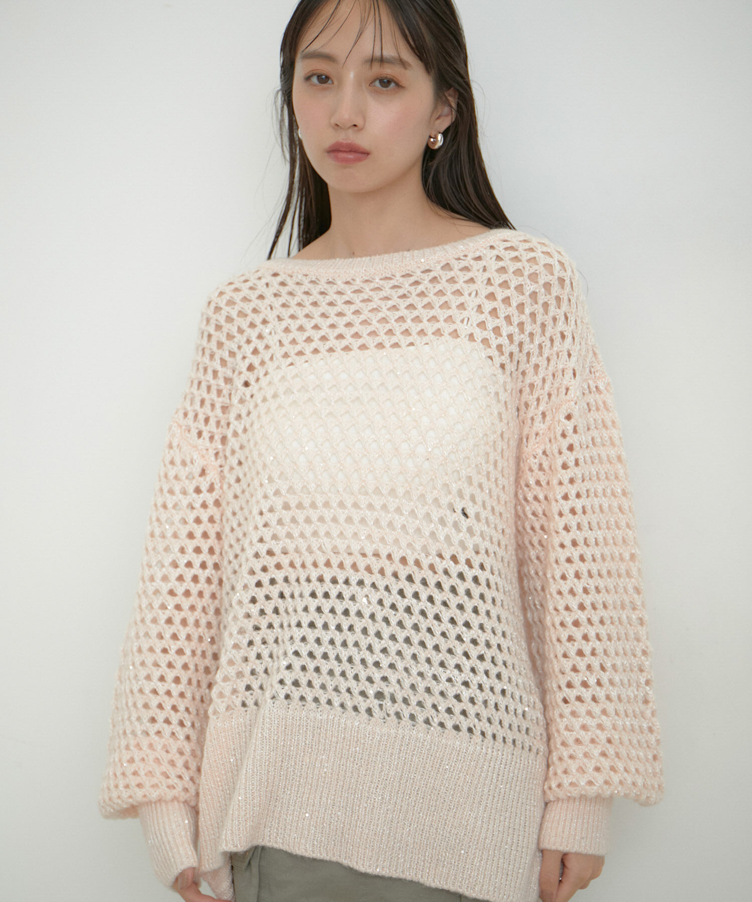 VIS「モヘアライクメッシュスパンコールニットプルオーバー」|ニット・セーター|