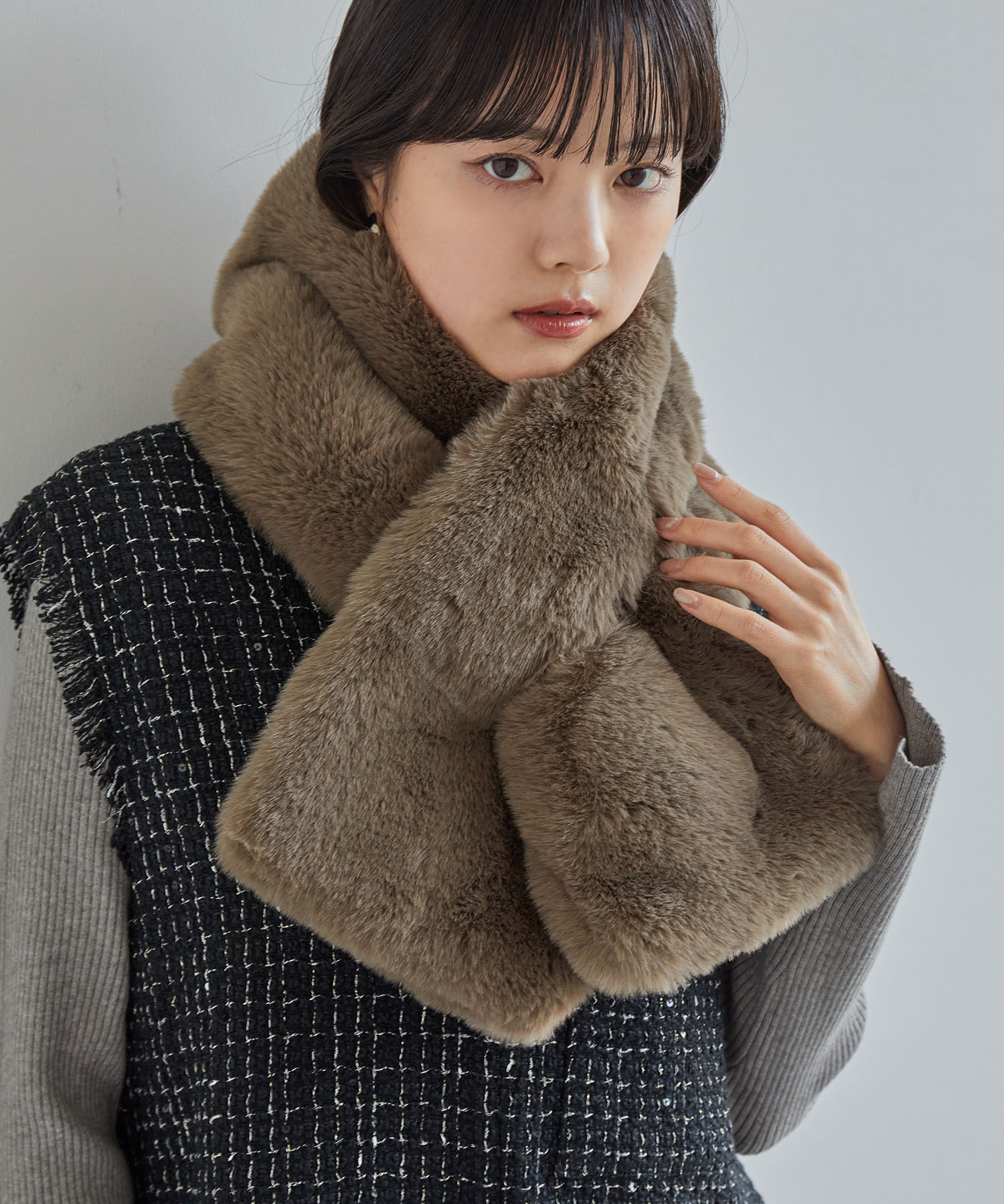 VIS「ボリュームファーティペット」|マフラー|ベージュ系(28)