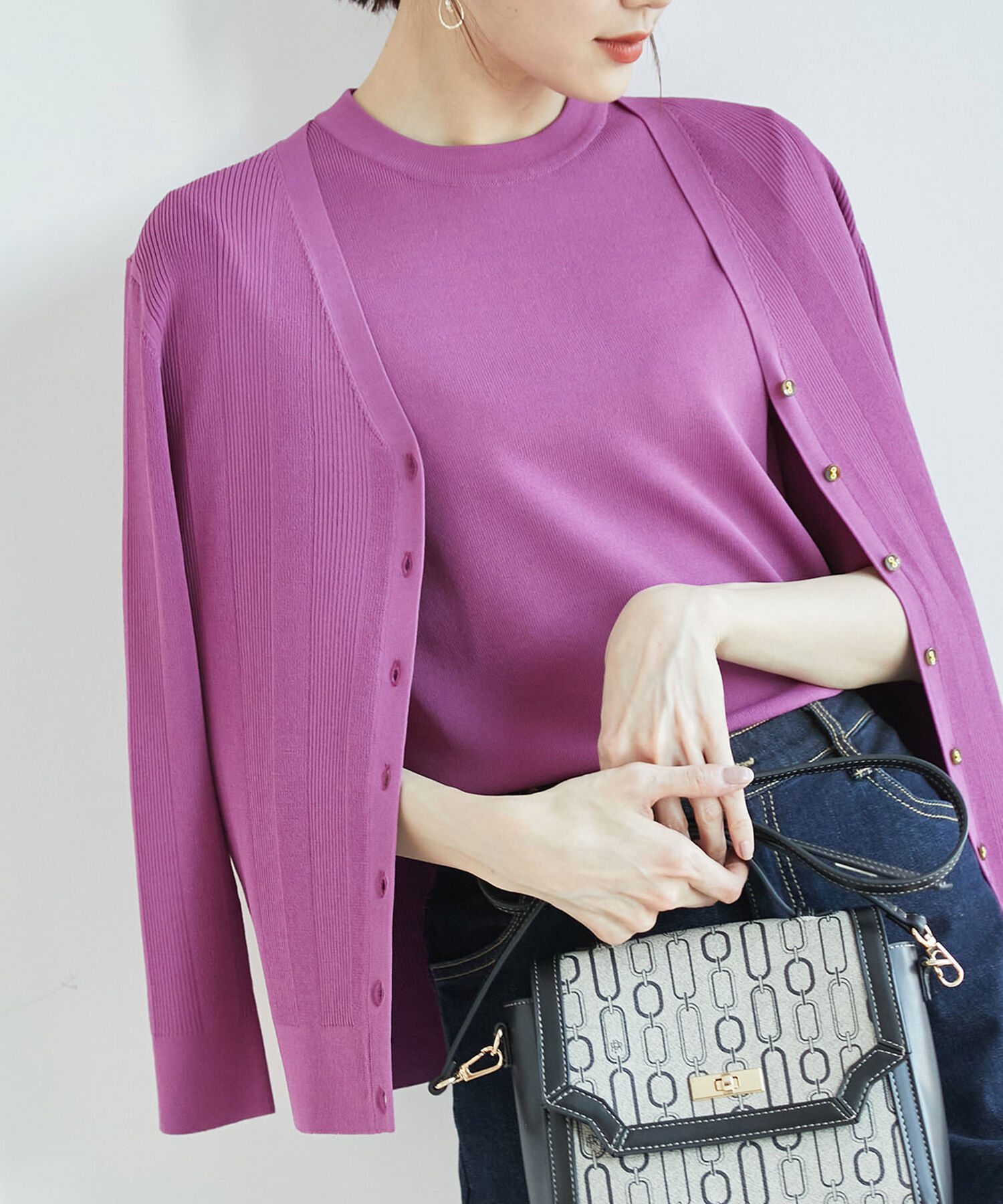 Rope&rsquo;Picnic「【WEB限定カラー:グリーン】ランダムリブニットカーディガン」|カーディガン|ワイン系(67)