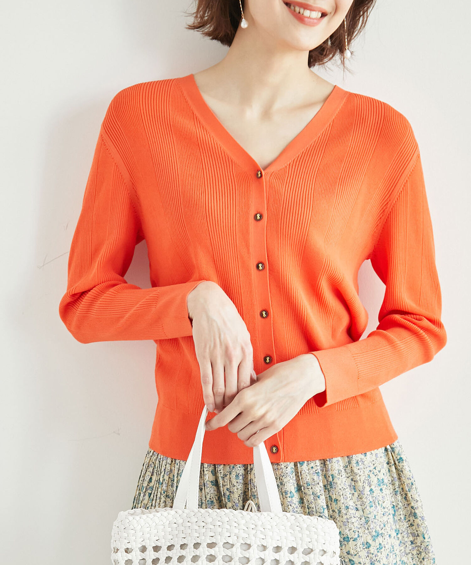 Rope&rsquo;Picnic「【WEB限定カラー:グリーン】ランダムリブニットカーディガン」|カーディガン|オレンジ(70)