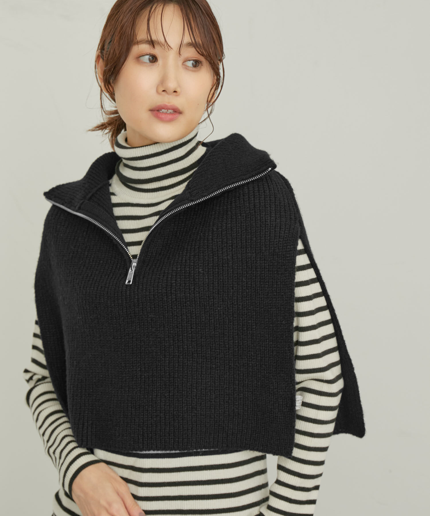 ROPE PICNIC PASSAGE「ハーフジップレイヤードベスト」|ベスト・ジレ|ブラック(01)