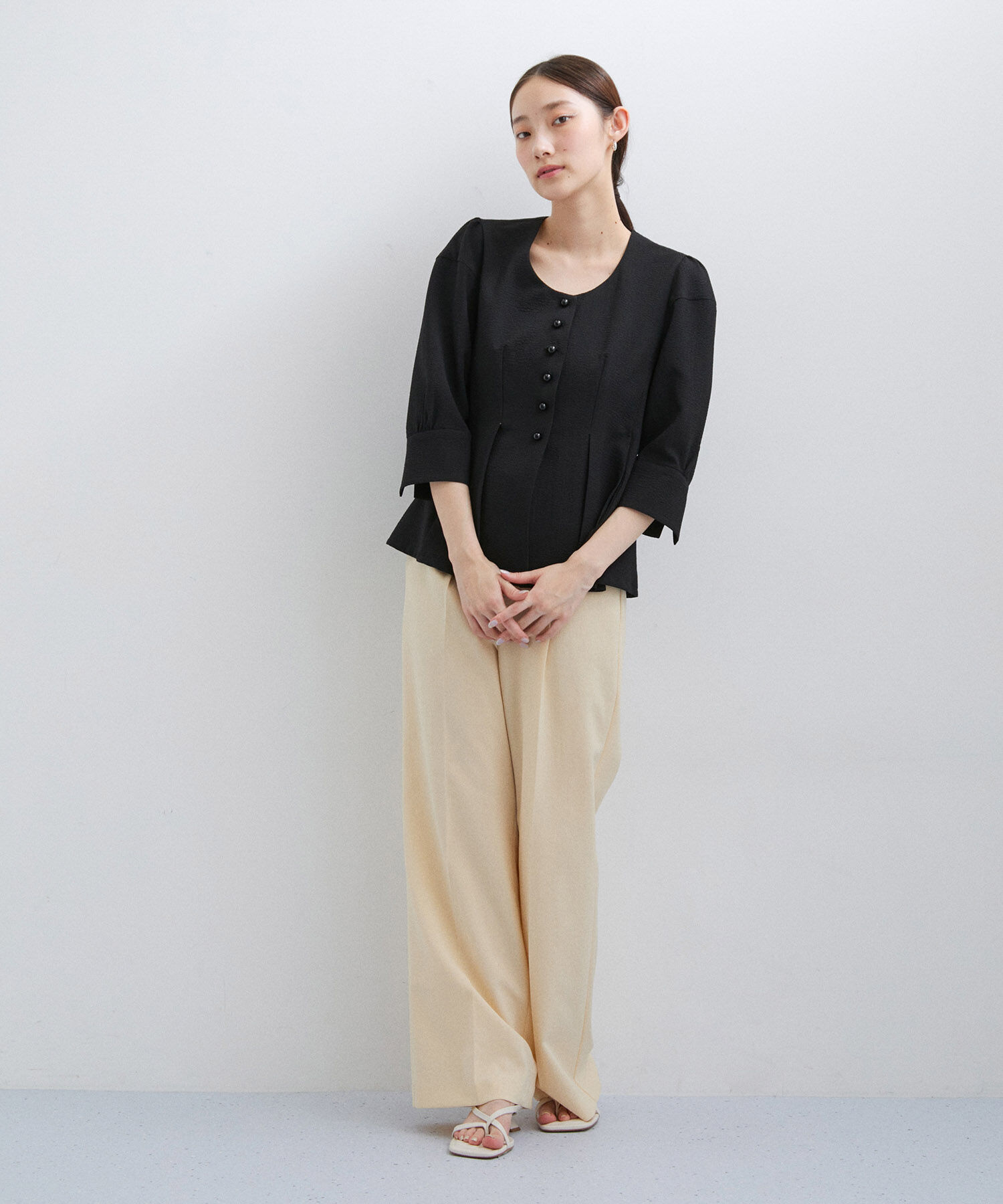 ADAM ET ROPE'「【サステナブル】ふくれジャカードノーカラージャケット」|ノーカラージャケット|