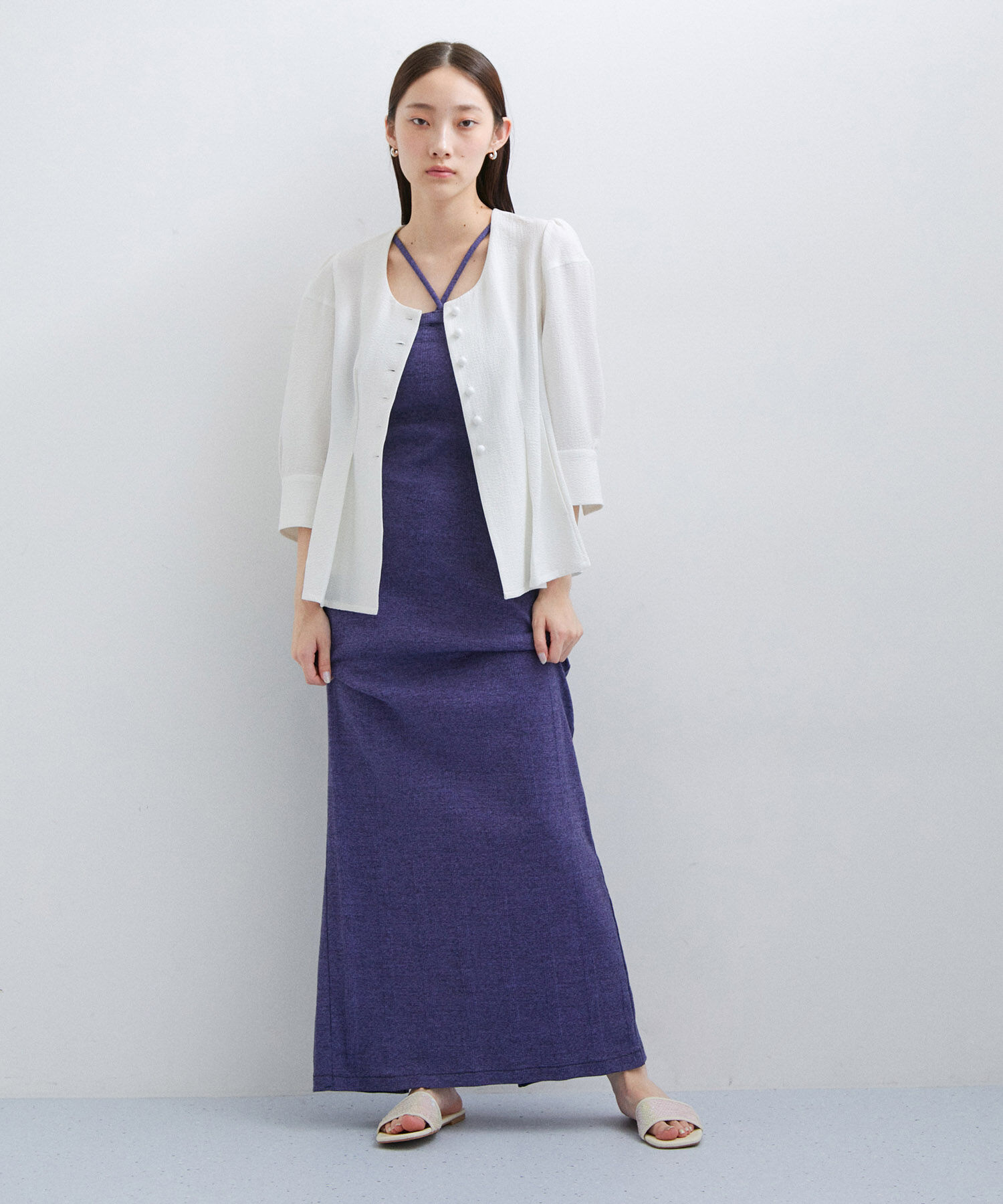 ADAM ET ROPE'「【サステナブル】ふくれジャカードノーカラージャケット」|ノーカラージャケット|