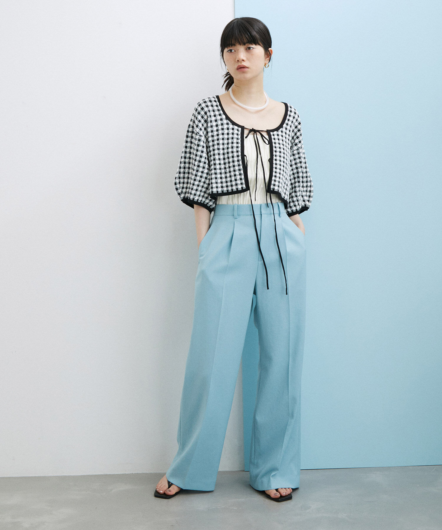 ADAM ET ROPE'「【サステナブル・セットアップ対応・WEB限定】チェック＆リブニットブラトップ」|チューブトップ|