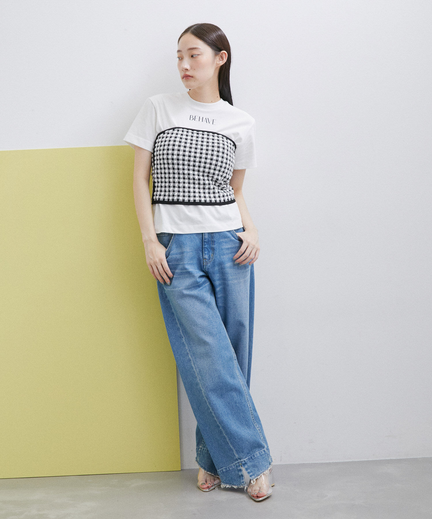 ADAM ET ROPE'「【サステナブル・セットアップ対応・WEB限定】チェック＆リブニットブラトップ」|チューブトップ|