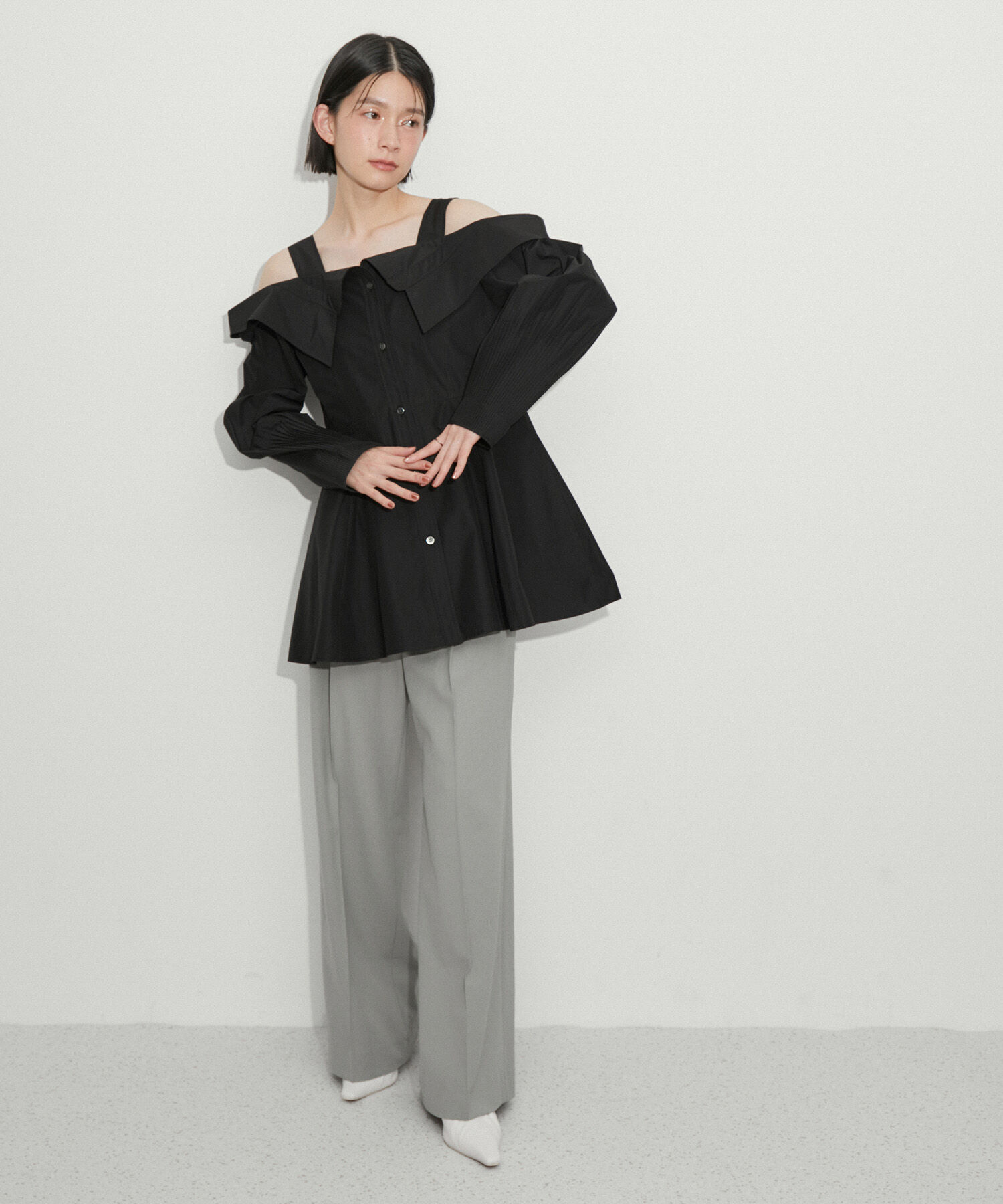 ADAM ET ROPE'「オフショルシャツチュニック」|シャツ・ブラウス|