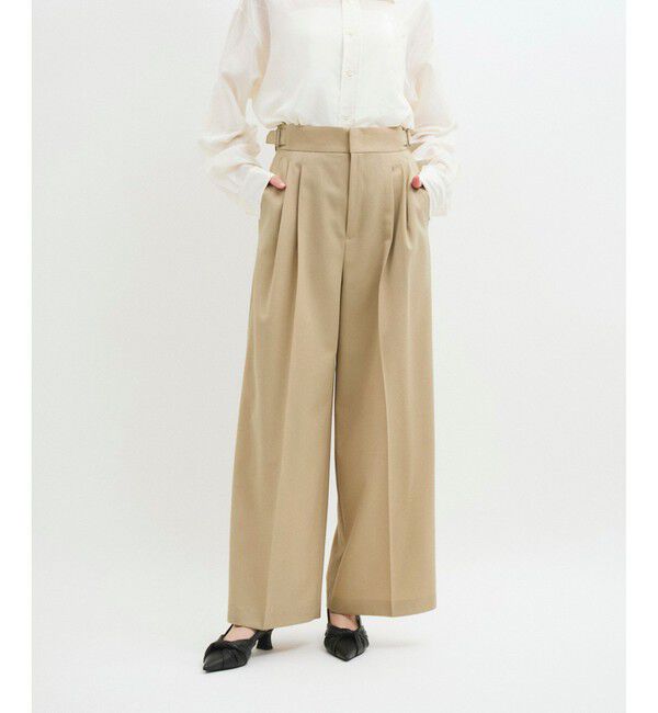 ADAM ET ROPE'「【防シワ】・【洗える】2タックワイドスラックス」|スラックス|ベージュ