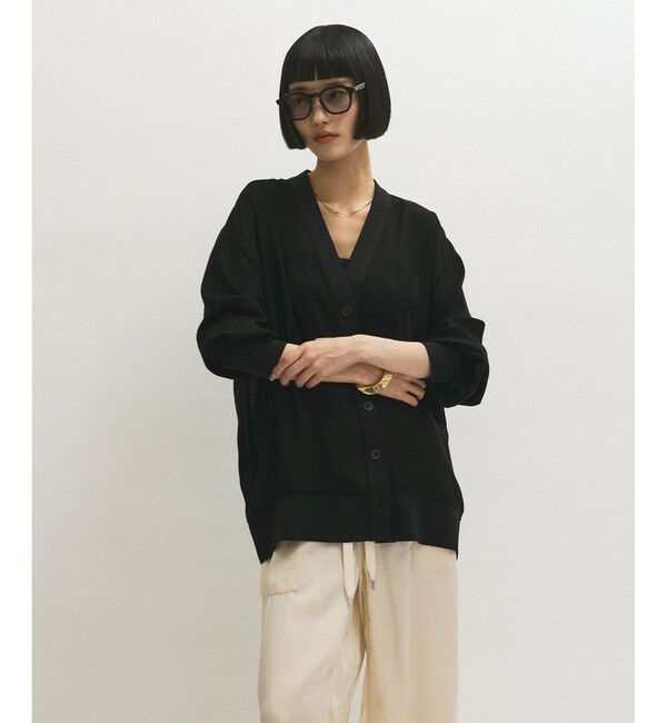 ADAM ET ROPE'「【接触冷感】ハイツイストボイルカーディガン」|カーディガン|ブラック(01)