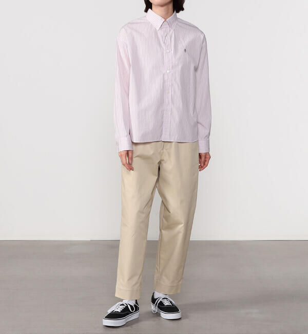 GYMPHLEX「Gymphlex | コットンストライプ ショートボタンダウン長袖シャツ PINK WOMEN」|シャツ・ブラウス|